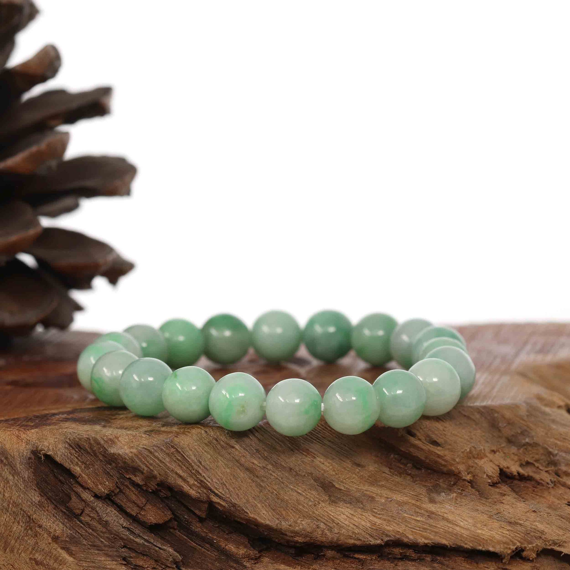 Baikalla Jewelry jade beads bracelet Jadeite Jade 9 mm Round Green Beads Bracelet ( 9 mm )