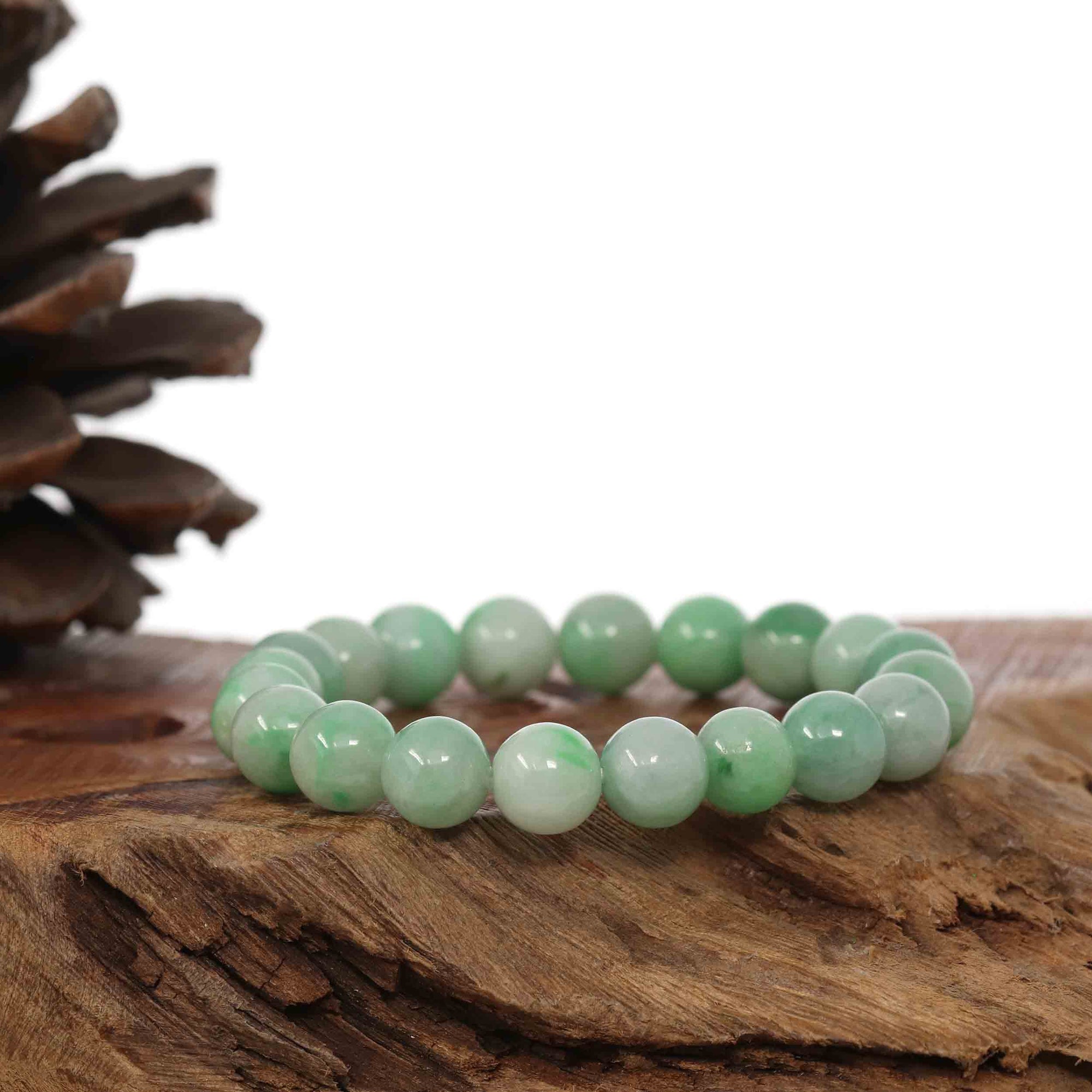 Baikalla Jewelry jade beads bracelet Jadeite Jade 9 mm Round Green Beads Bracelet ( 9 mm )