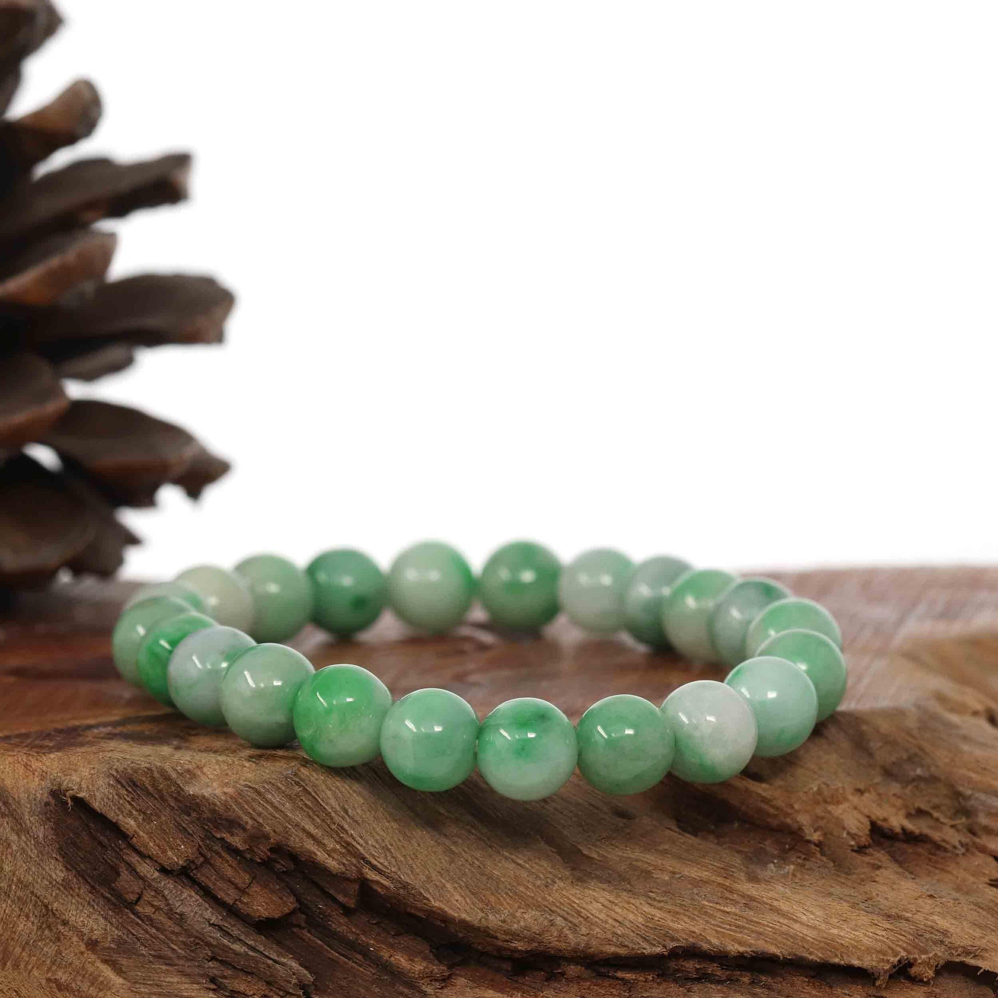 Baikalla Jewelry jade beads bracelet 6.5 inches Jadeite Jade 9 mm Round Green Beads Bracelet ( 9 mm )