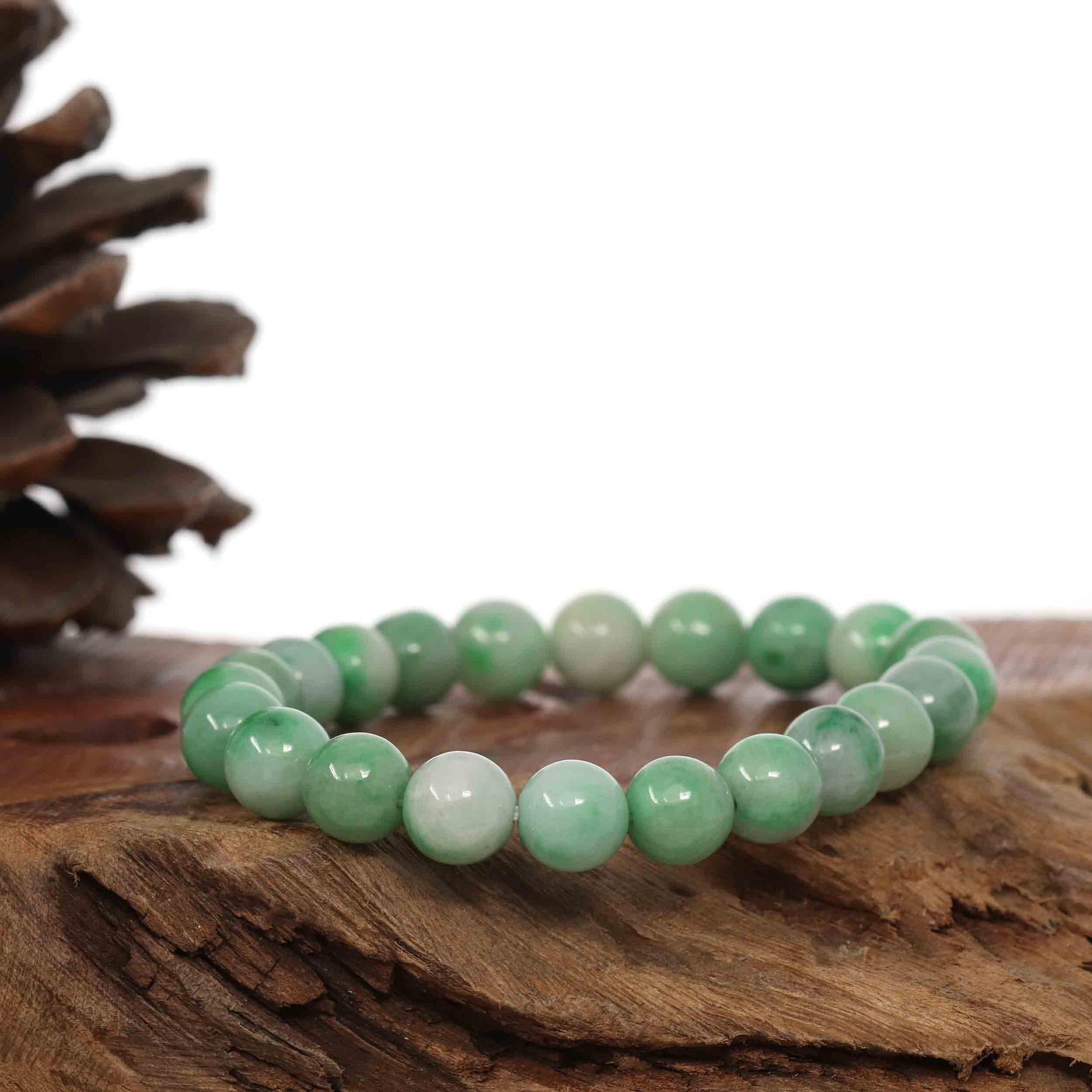 Baikalla Jewelry jade beads bracelet Jadeite Jade 9 mm Round Green Beads Bracelet ( 9 mm )