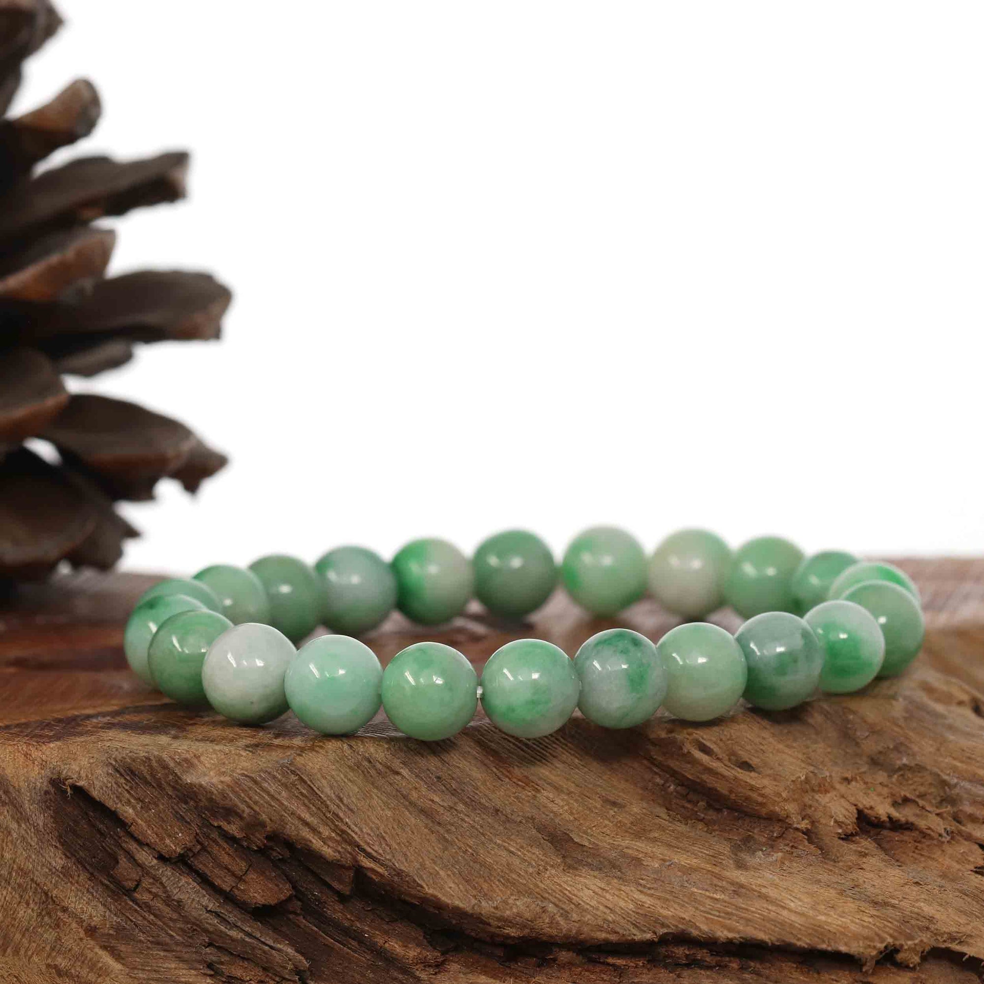 Baikalla Jewelry jade beads bracelet Jadeite Jade 9 mm Round Green Beads Bracelet ( 9 mm )