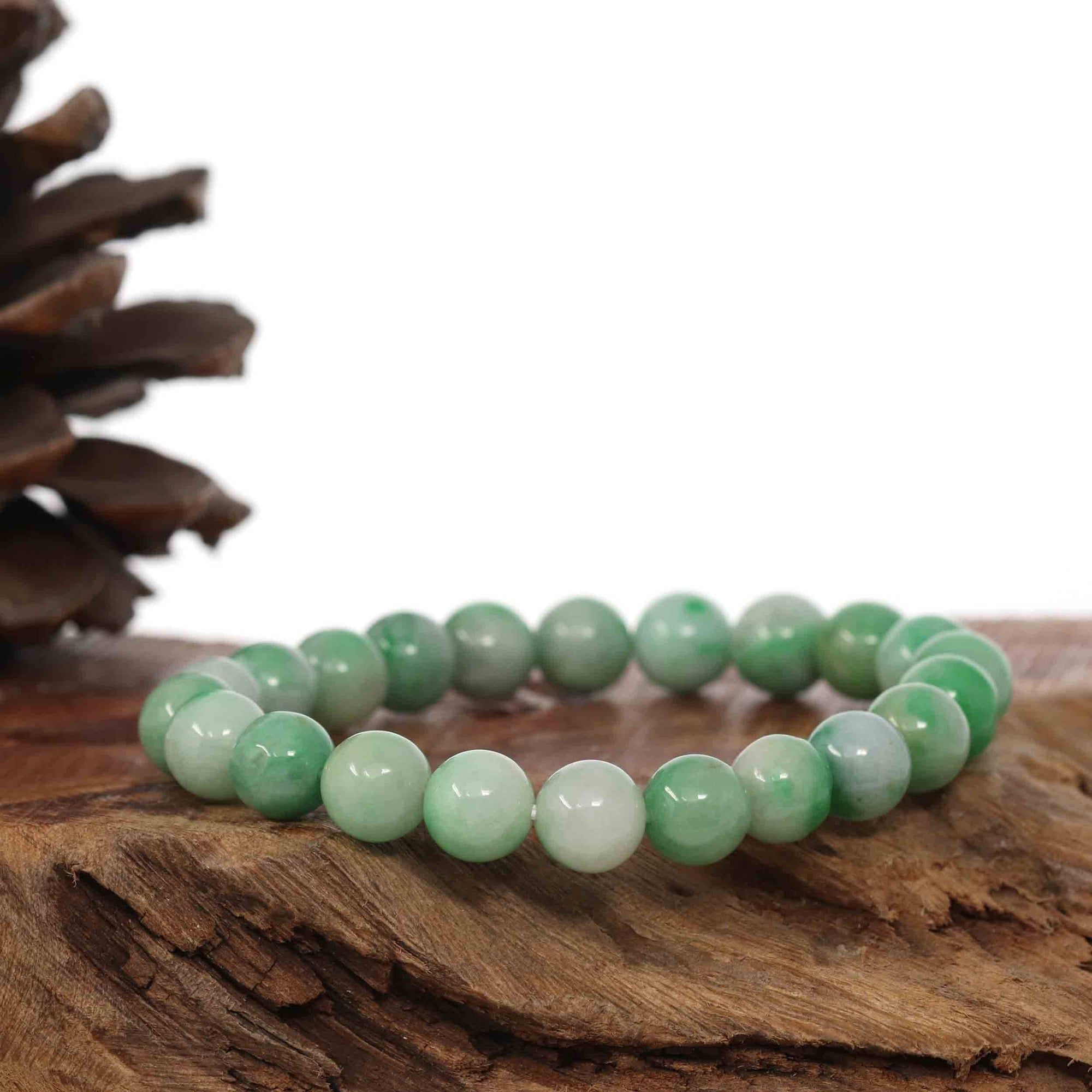 Baikalla Jewelry jade beads bracelet Jadeite Jade 9 mm Round Green Beads Bracelet ( 9 mm )