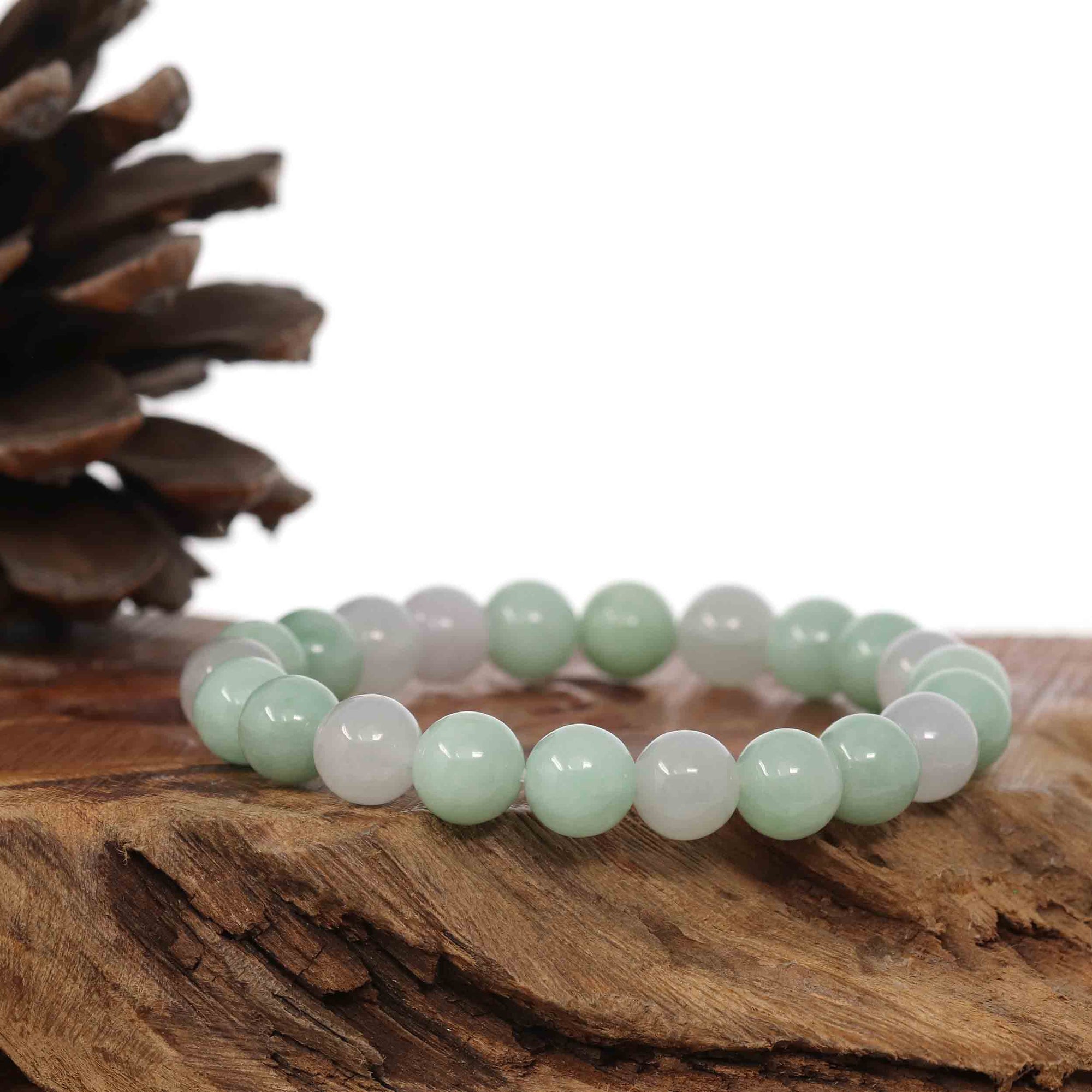 Baikalla Jewelry jade beads bracelet Jadeite Jade 9 mm Round Green Beads Bracelet ( 9 mm )