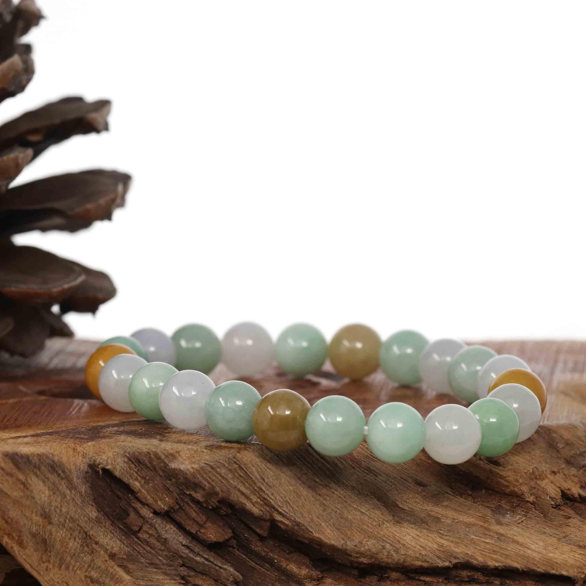 Baikalla Jewelry jade beads bracelet Genuine Jadeite Jade Round Multiple Colors Beads Bracelet ( 9 mm)