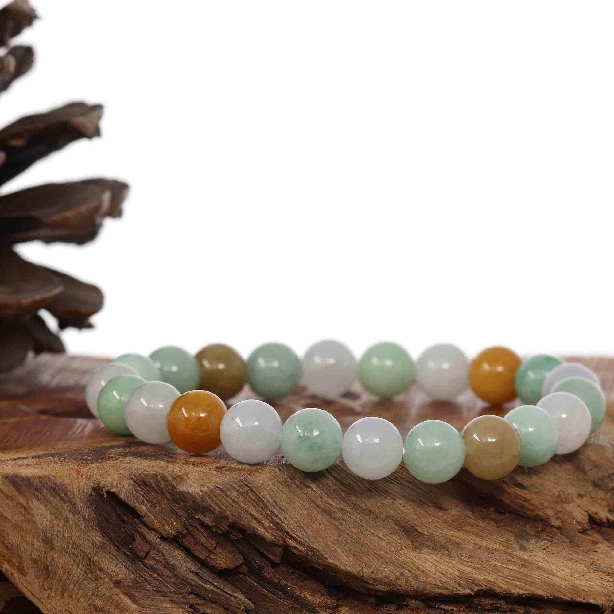 Baikalla Jewelry jade beads bracelet Genuine Jadeite Jade Round Multiple Colors Beads Bracelet ( 9 mm)