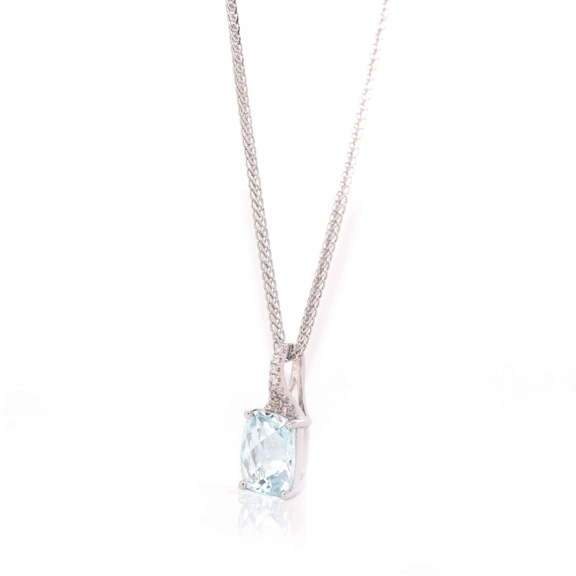 Baikalla Jewelry Gold Aquamarine Ring 14k White Gold Genuine Oval Aquamarine AA Pendant Necklace With Diamond