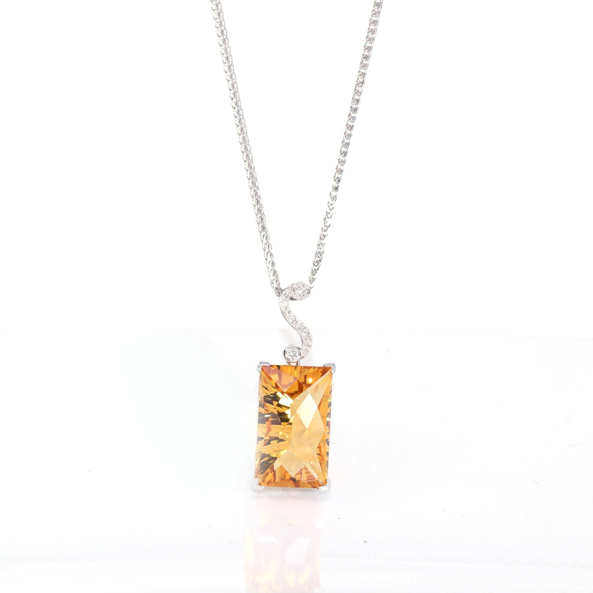 Baikalla Jewelry Gemstone Pendant Necklace 14k White Gold Genuine Citrine &amp; Diamonds Pendant Necklace with Diamond