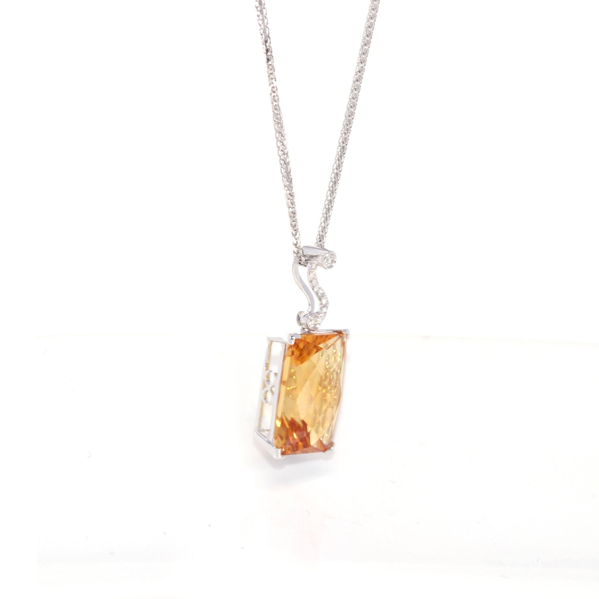 Baikalla Jewelry Gemstone Pendant Necklace 14k White Gold Genuine Citrine & Diamonds Pendant Necklace with Diamond