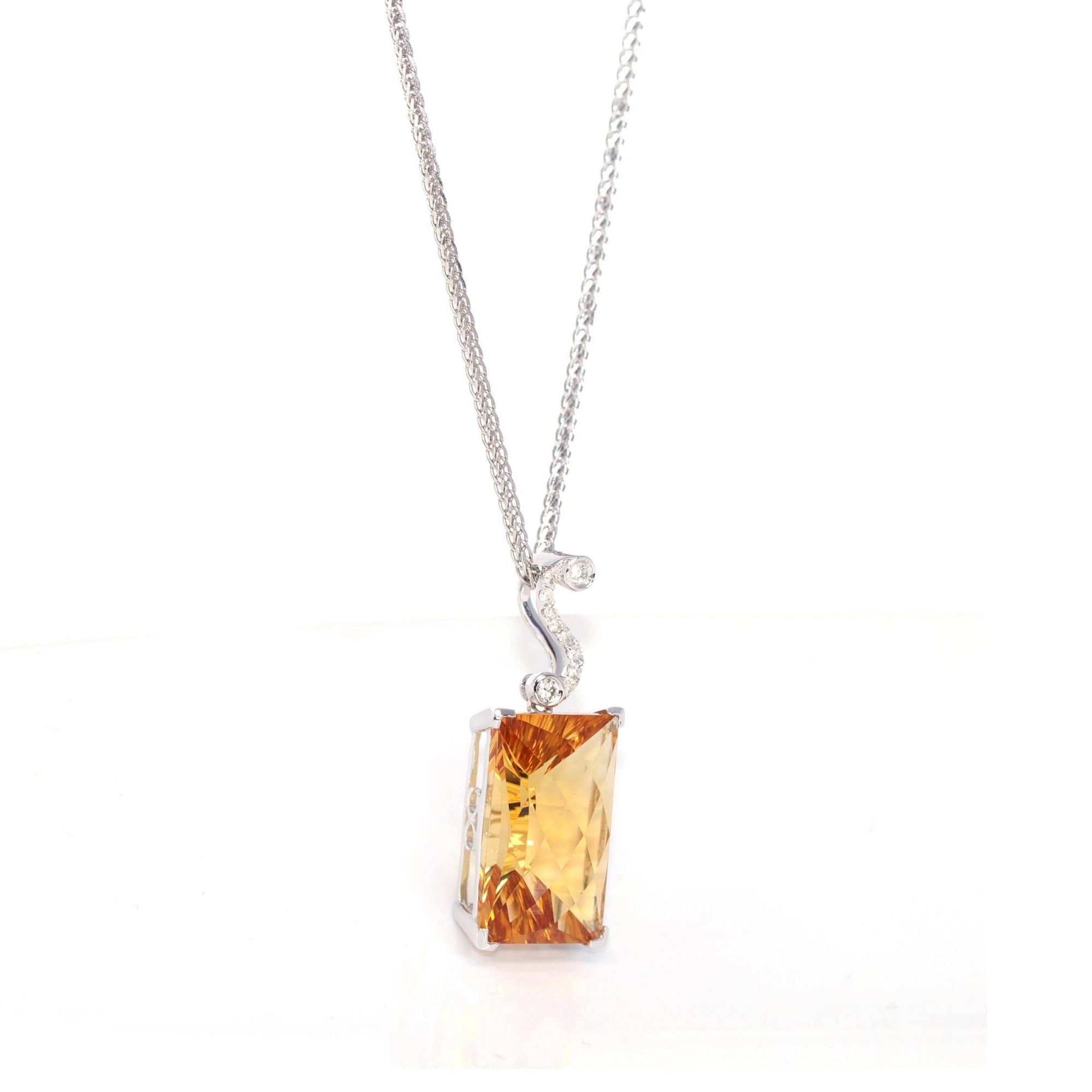 Baikalla Jewelry Gemstone Pendant Necklace 14k White Gold Genuine Citrine &amp; Diamonds Pendant Necklace with Diamond