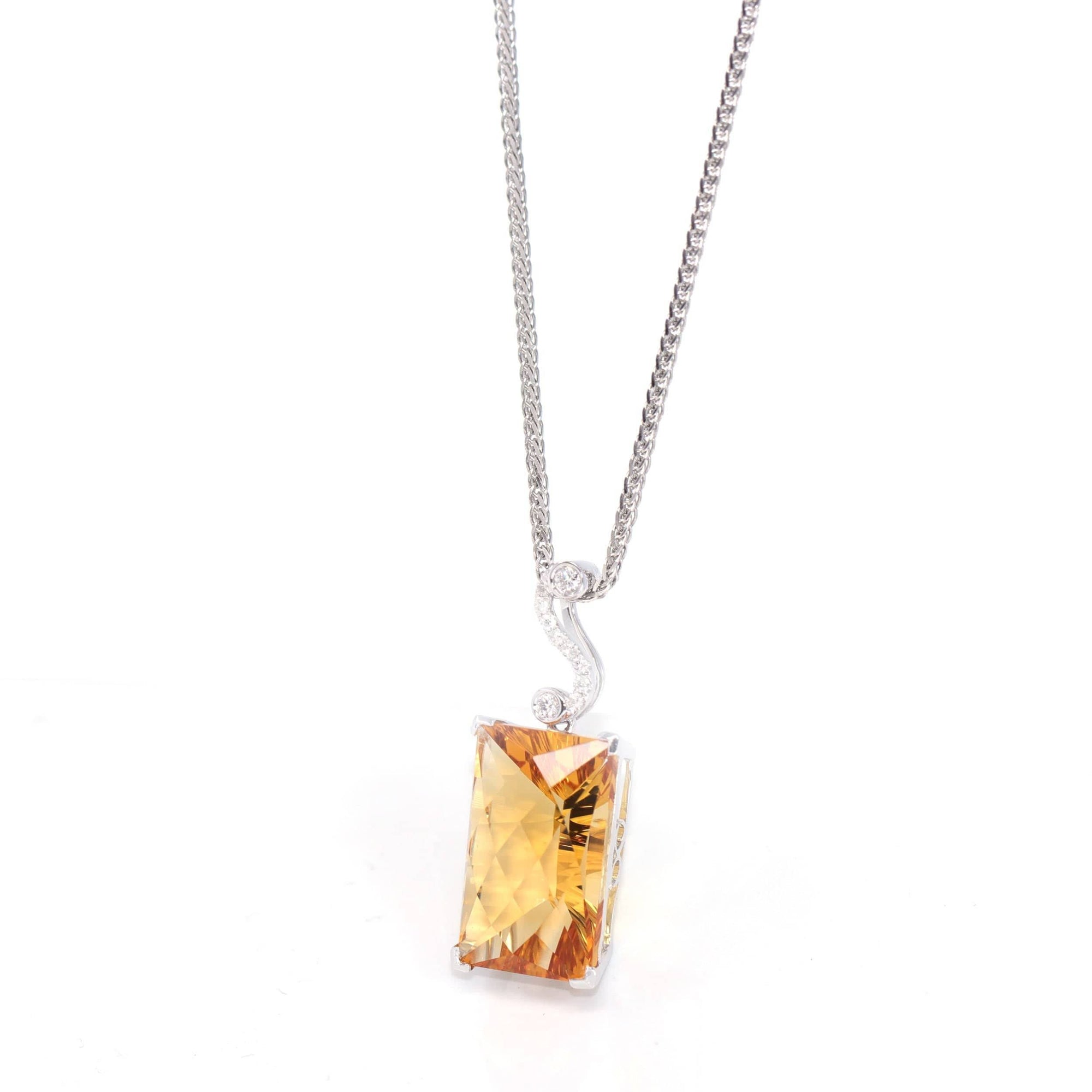 Baikalla Jewelry Gemstone Pendant Necklace 14k White Gold Genuine Citrine &amp; Diamonds Pendant Necklace with Diamond