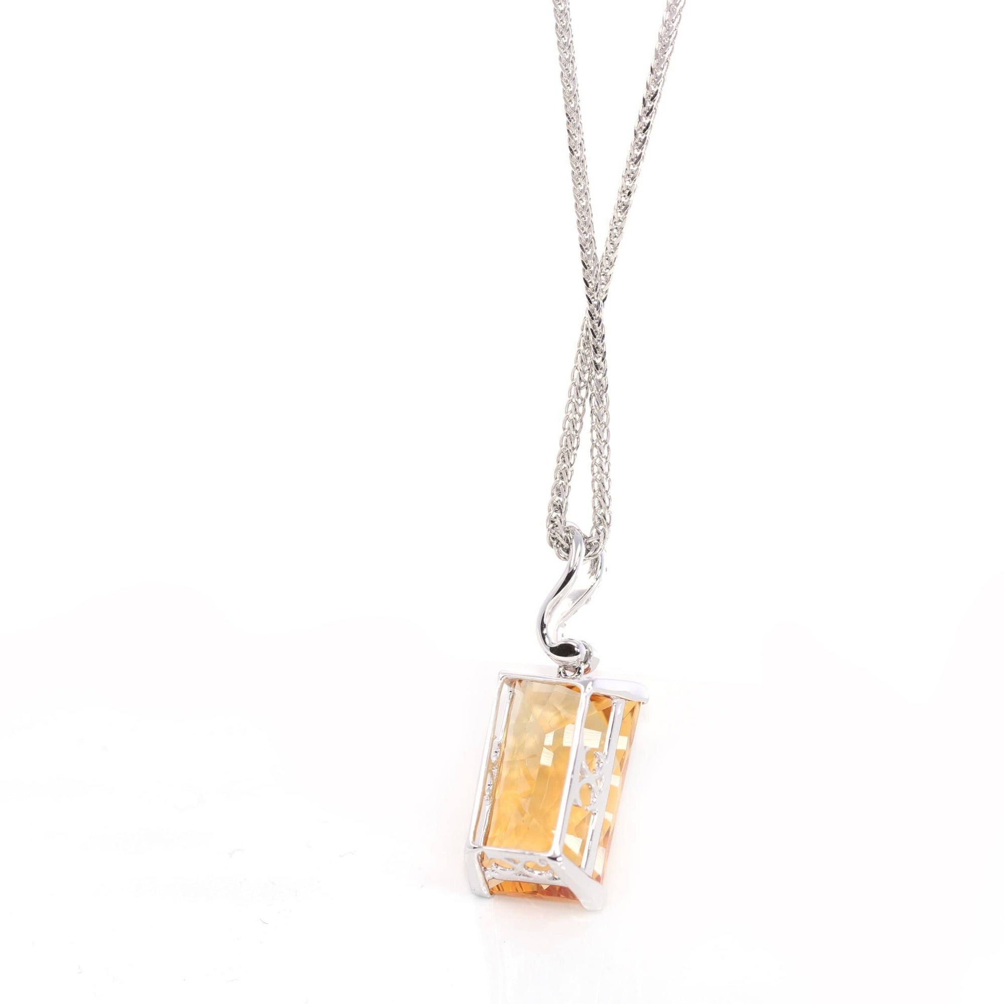 Baikalla Jewelry Gemstone Pendant Necklace 14k White Gold Genuine Citrine &amp; Diamonds Pendant Necklace with Diamond