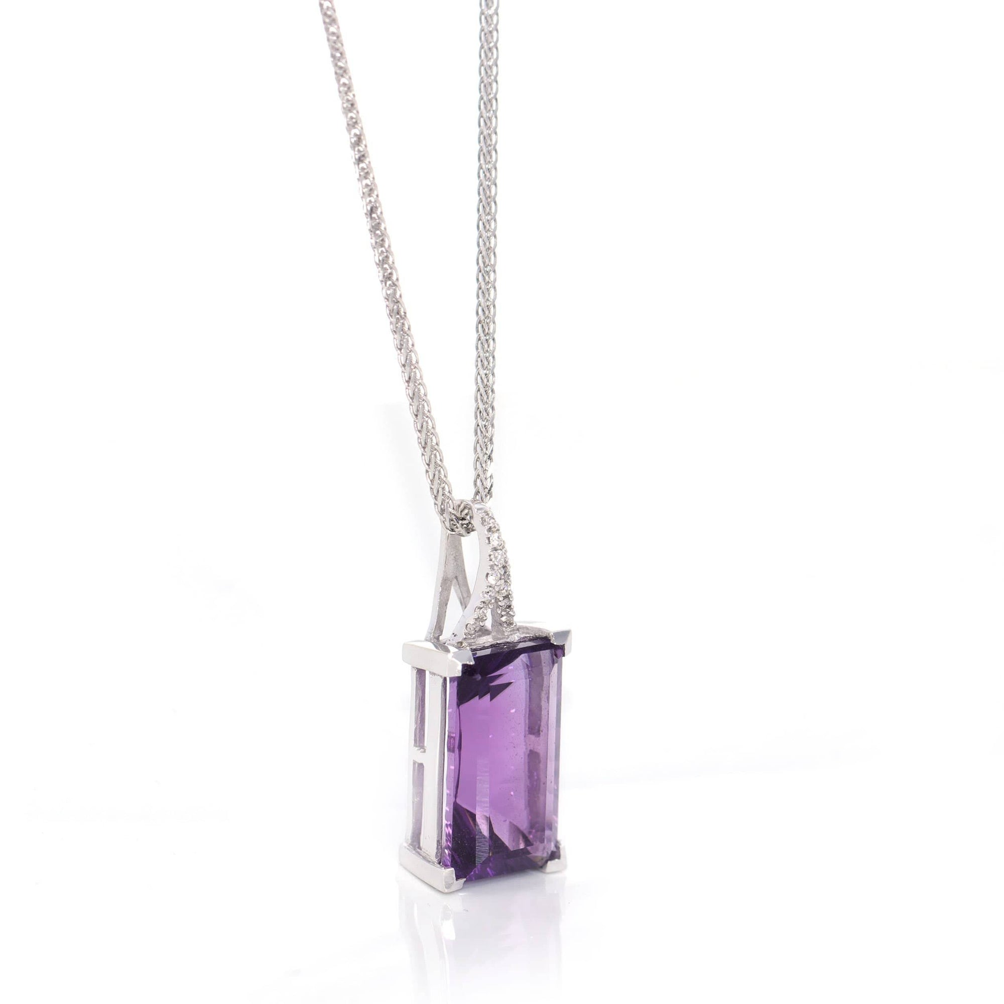 Baikalla Jewelry Gemstone Pendant Necklace 14k White Gold Genuine AAA Royal Amethyst Pendant Necklace