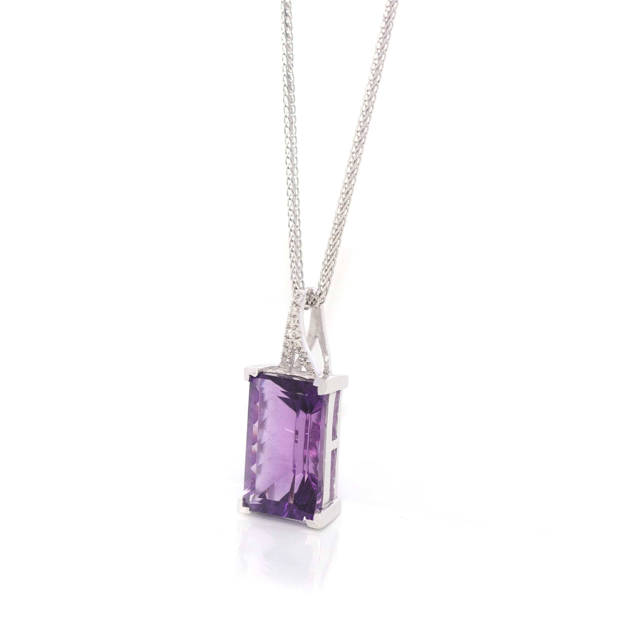 Baikalla Jewelry Gemstone Pendant Necklace 14k White Gold Genuine AAA Royal Amethyst Pendant Necklace