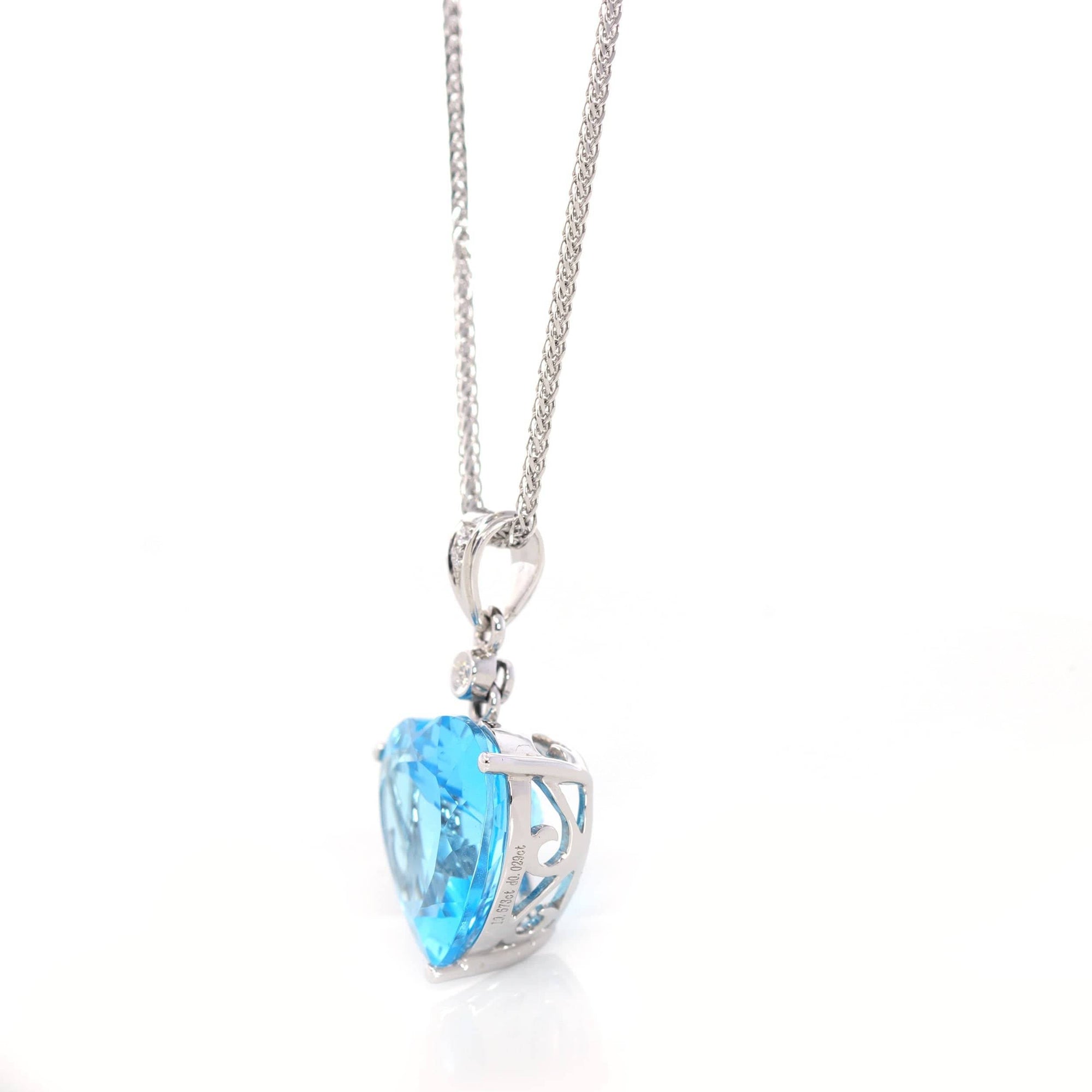 Baikalla Jewelry gemstone jewelry 14k White Gold Genuine Swiss Blue Topaz &amp; Diamonds Pendant Necklace