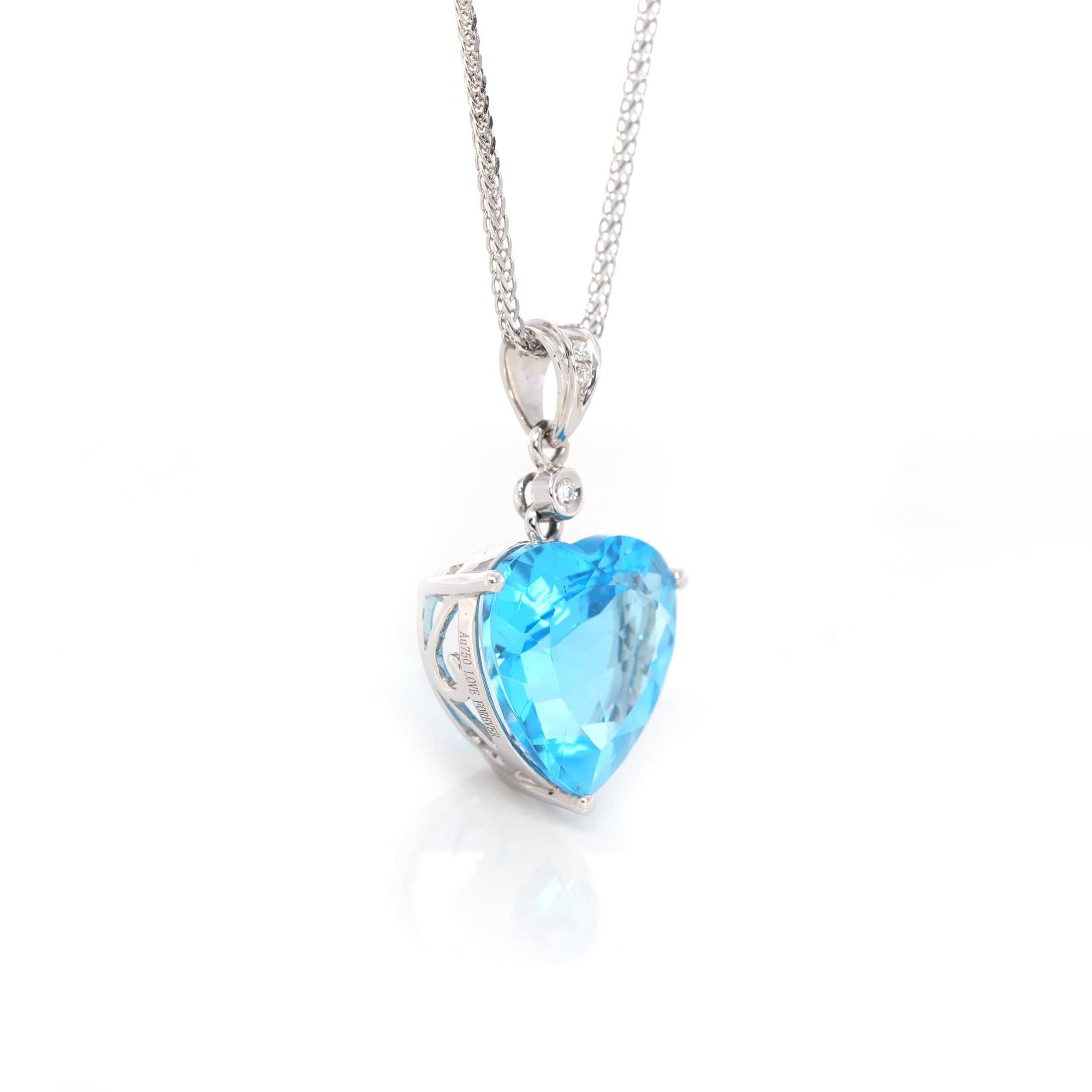 Baikalla Jewelry gemstone jewelry 14k White Gold Genuine Swiss Blue Topaz & Diamonds Pendant Necklace