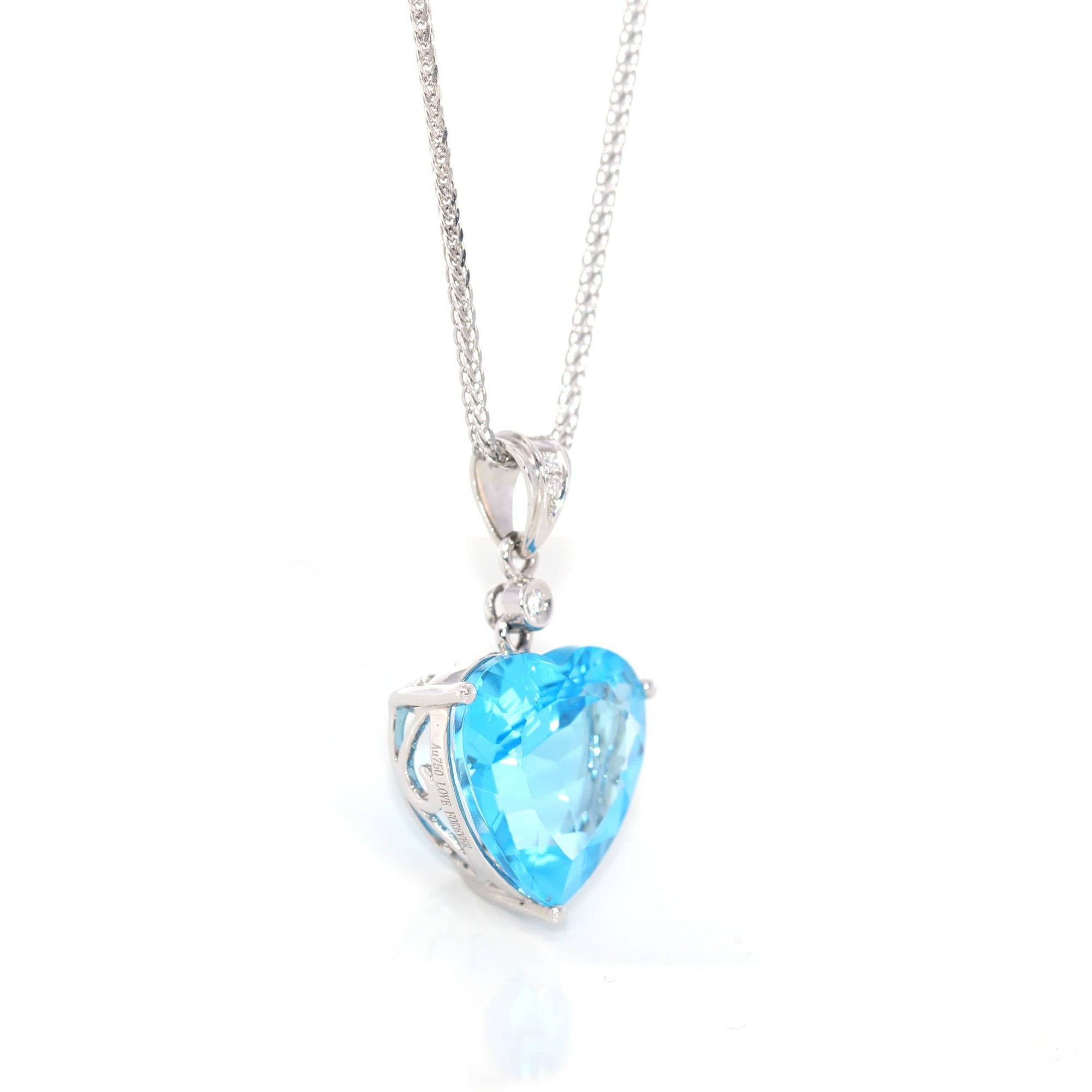 Baikalla Jewelry gemstone jewelry 14k White Gold Genuine Swiss Blue Topaz &amp; Diamonds Pendant Necklace