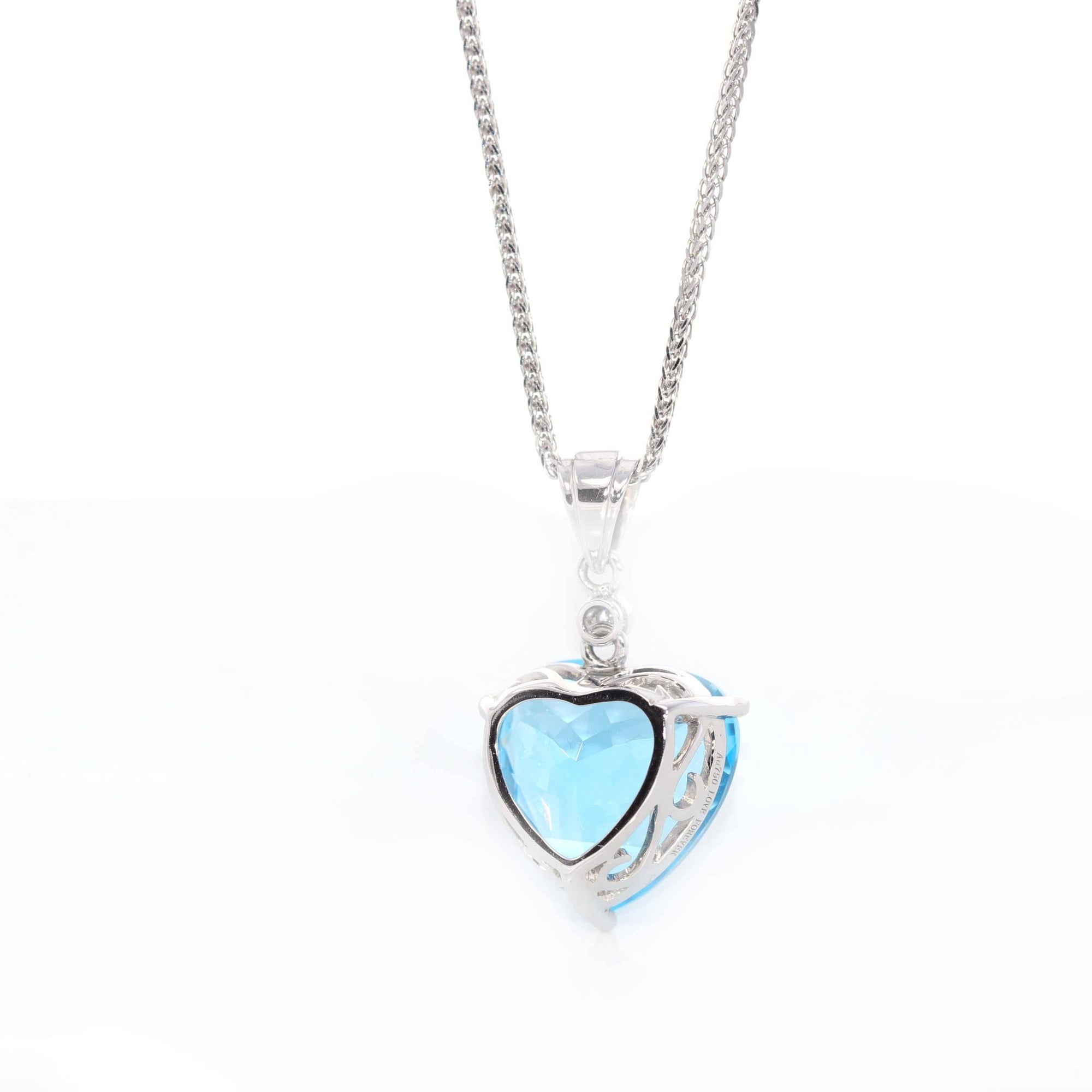 Baikalla Jewelry gemstone jewelry 14k White Gold Genuine Swiss Blue Topaz & Diamonds Pendant Necklace