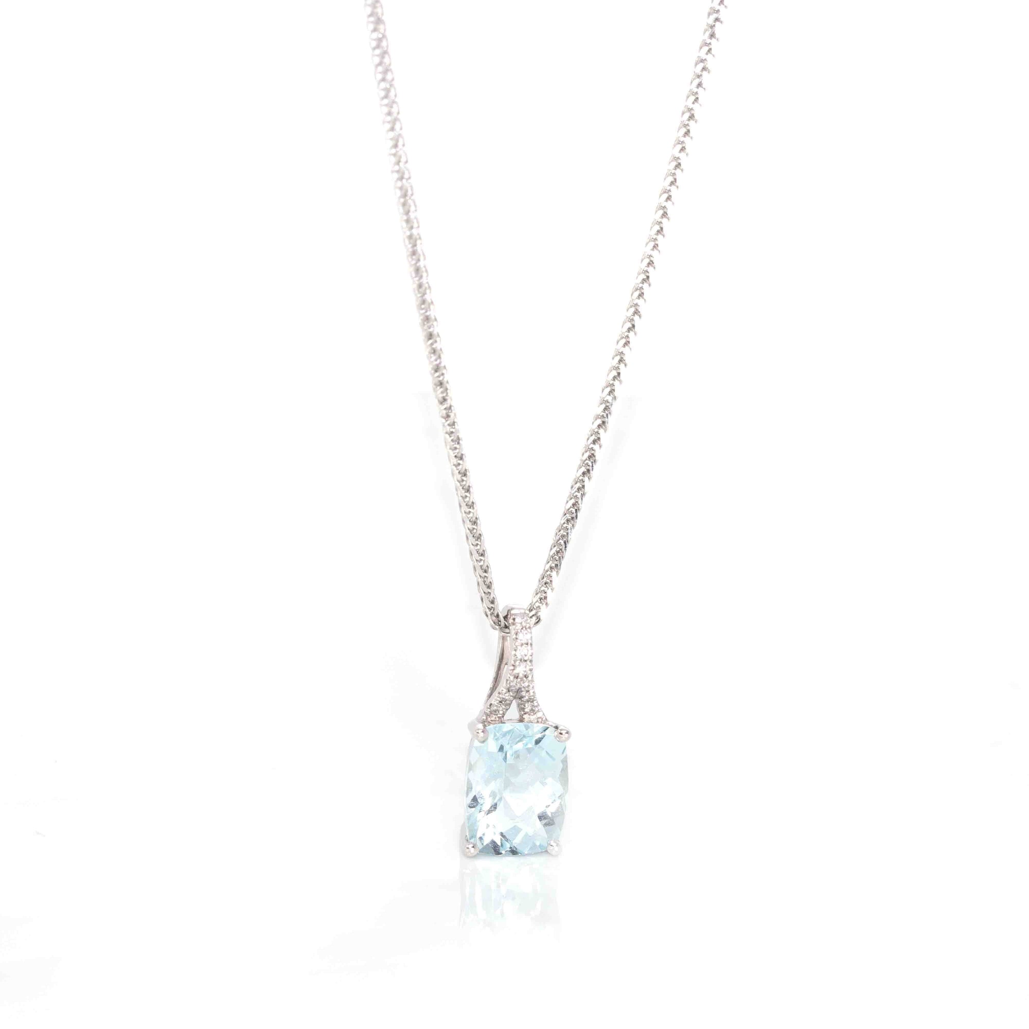 Baikalla Jewelry Gold Aquamarine Ring 14k White Gold Genuine Oval Aquamarine AA Pendant Necklace With Diamond