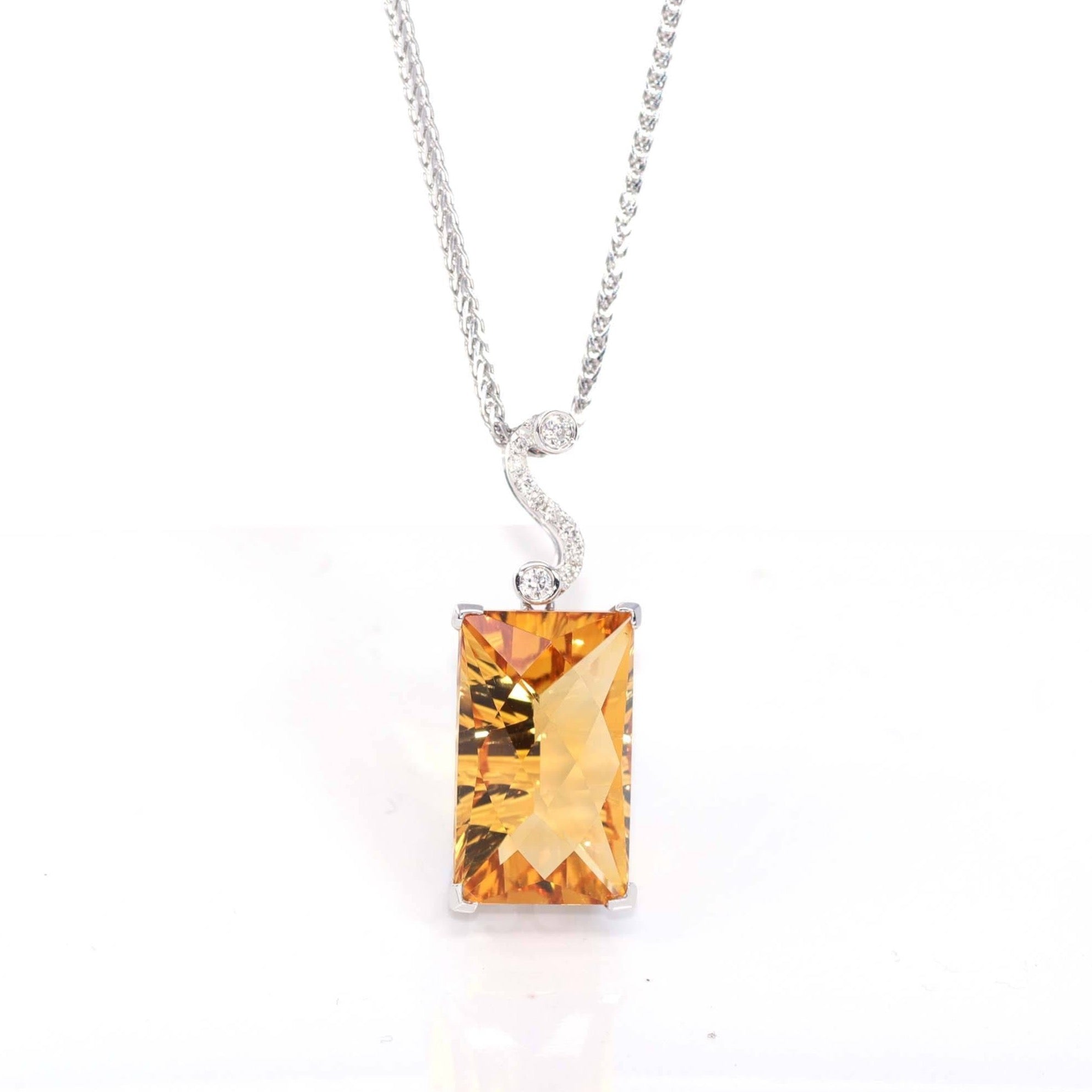 Baikalla Jewelry Gemstone Pendant Necklace Pendant Only 14k White Gold Genuine Citrine &amp; Diamonds Pendant Necklace with Diamond