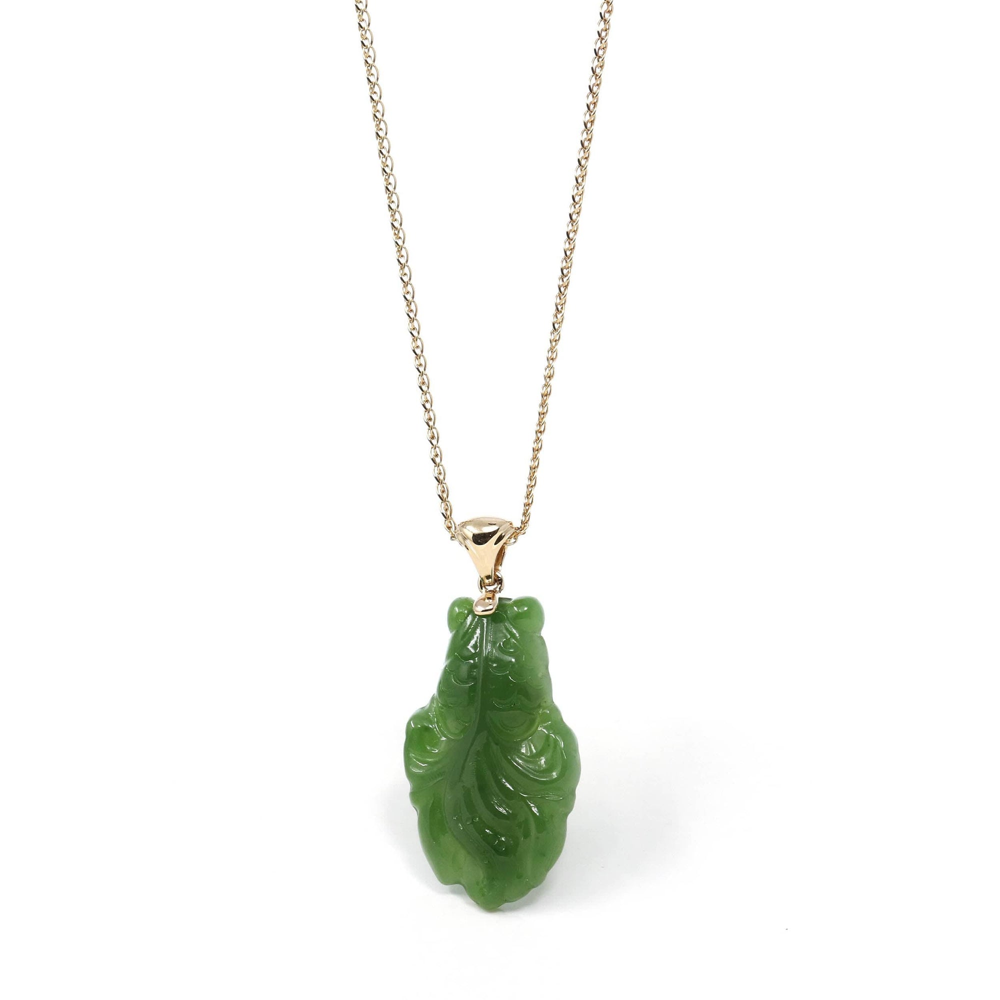 Baikalla Jewelry Gold Jade Necklace Pendant Only Baikalla™ : &quot; Gold Fish &quot; 18k Yellow Gold Genuine Nephrite Green Jade Pendant Necklace