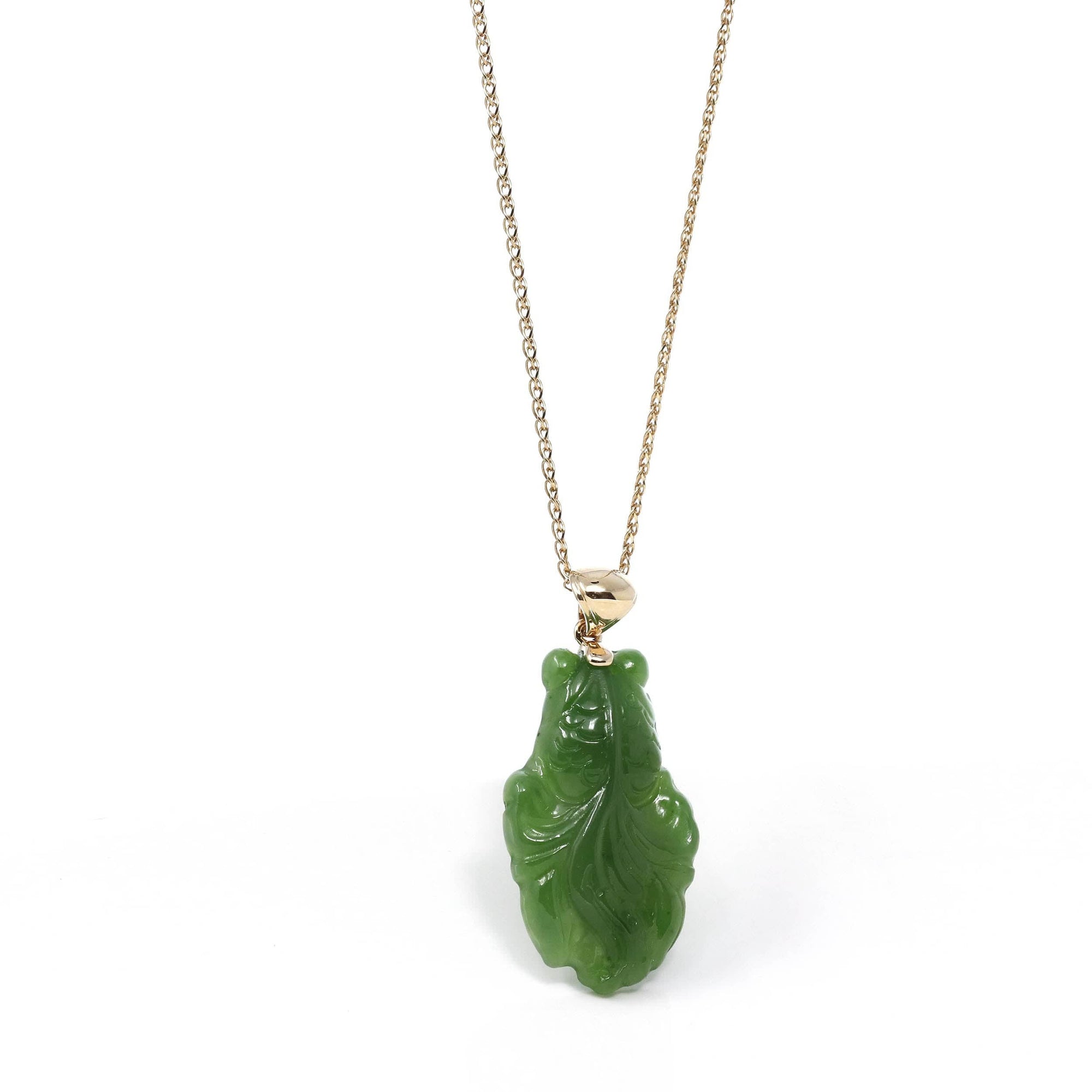 Baikalla Jewelry Gold Jade Necklace Baikalla™ : " Gold Fish " 18k Yellow Gold Genuine Nephrite Green Jade Pendant Necklace