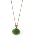 Baikalla Jewelry Gold Jade Necklace Pendant Only / 14K Yellow Gold Baikalla™ : " Peony Flower " 18k Yellow Gold Genuine Nephrite Green Jade Pendant Necklace