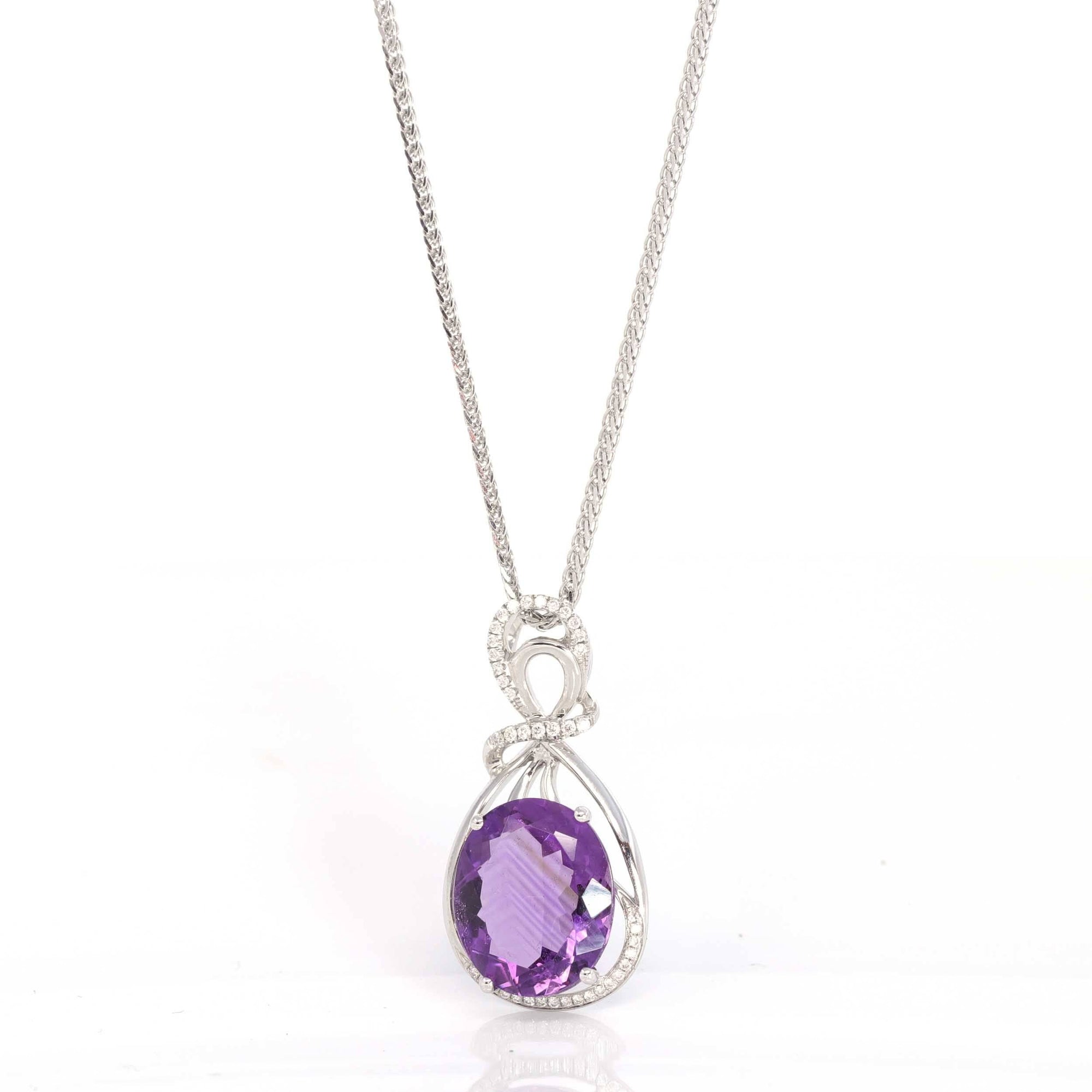 Baikalla Jewelry Gemstone Pendant Necklace 18k White Gold Genuine AAA Royal Amethyst Pendant Necklace