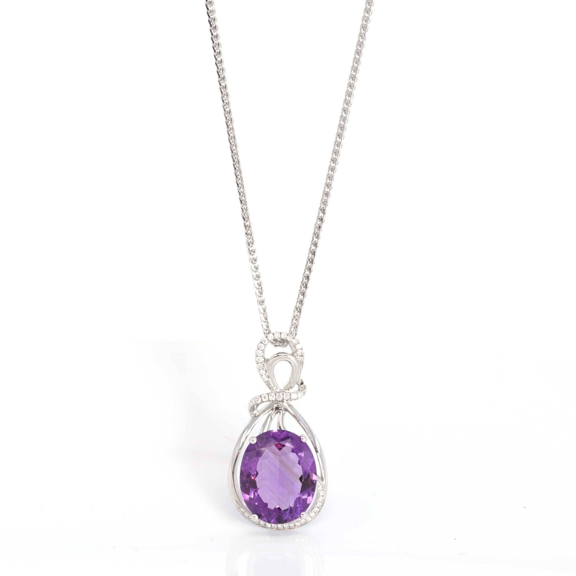 Baikalla Jewelry Gemstone Pendant Necklace Pendant Only 18k White Gold Genuine AAA Royal Amethyst Pendant Necklace