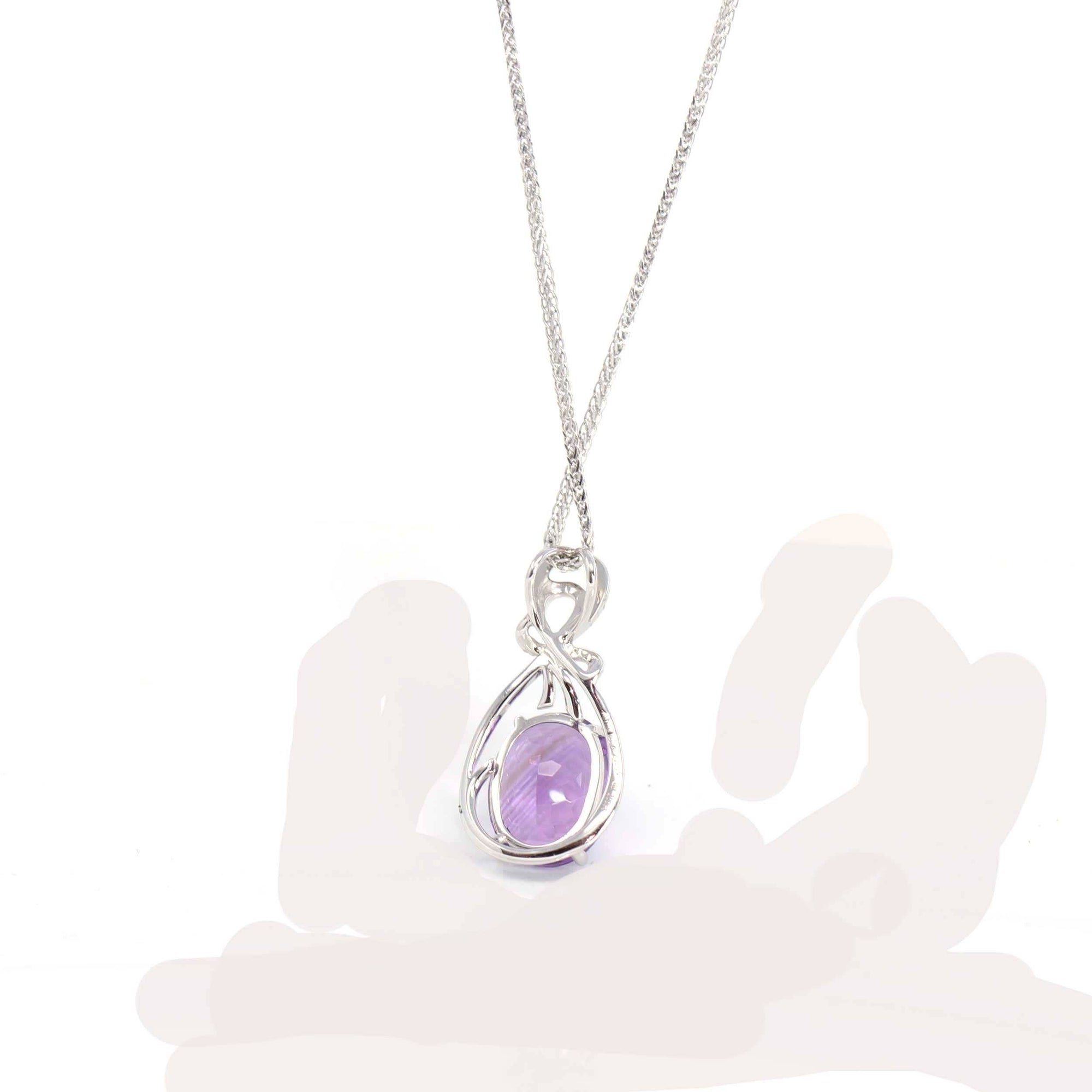 Baikalla Jewelry Gemstone Pendant Necklace 18k White Gold Genuine AAA Royal Amethyst Pendant Necklace