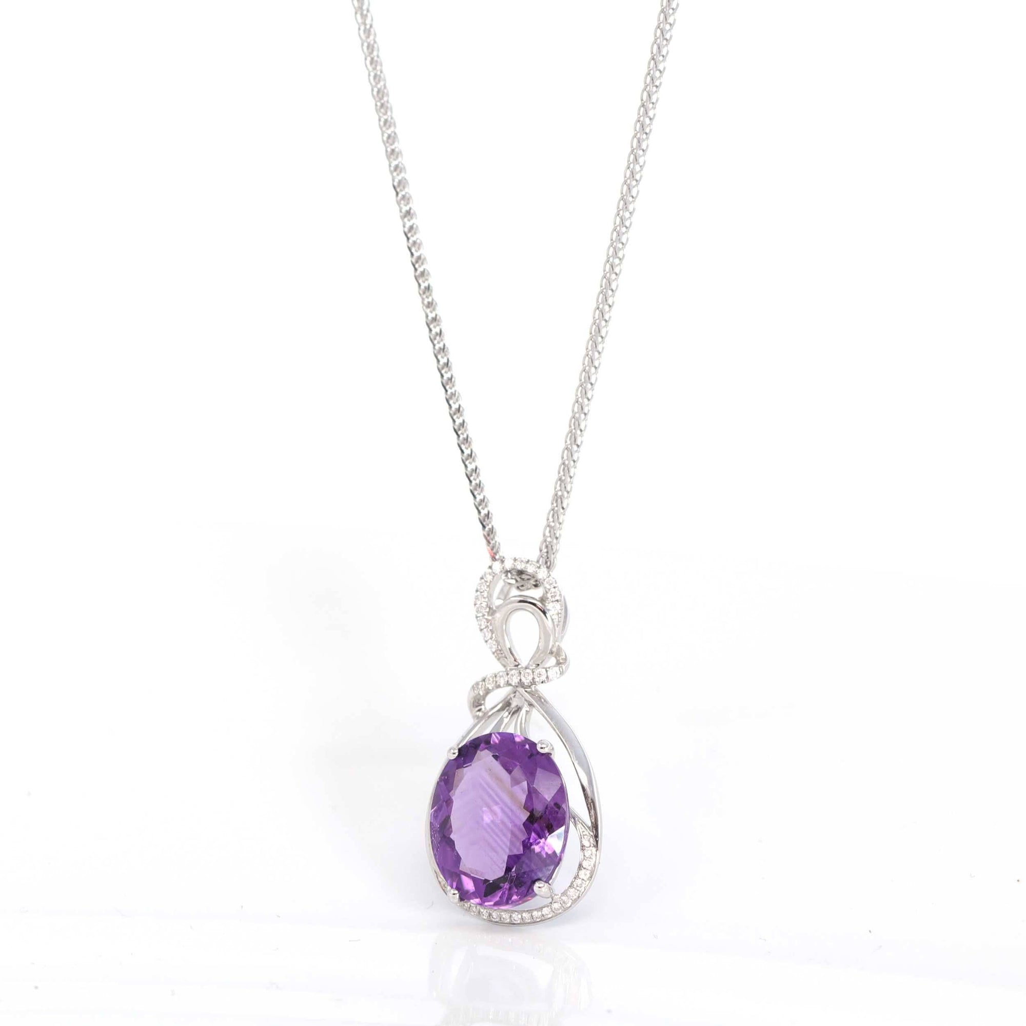 Baikalla Jewelry Gemstone Pendant Necklace 18k White Gold Genuine AAA Royal Amethyst Pendant Necklace