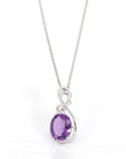 Baikalla Jewelry Gemstone Pendant Necklace 18k White Gold Genuine AAA Royal Amethyst Pendant Necklace