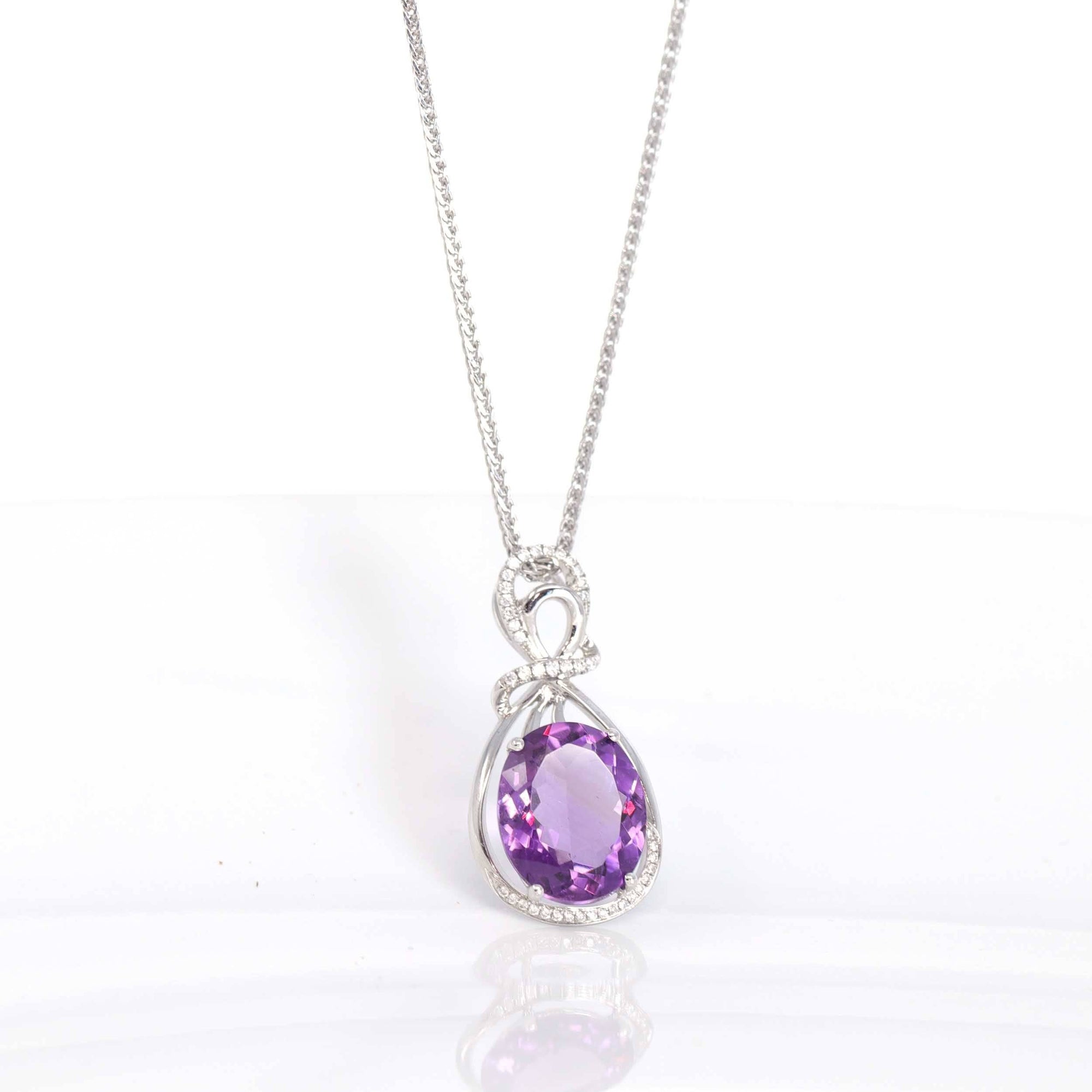 Baikalla Jewelry Gemstone Pendant Necklace 18k White Gold Genuine AAA Royal Amethyst Pendant Necklace