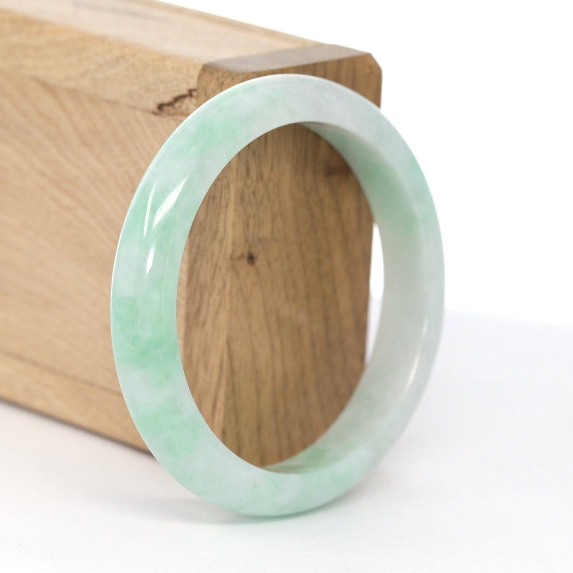 Baikalla Jewelry Jadeite Jade Bangle Bracelet Baikalla &quot;Classic Bangle&quot; Green Lavender Natural Jadeite Jade Bangle ( 55.84 mm ) 