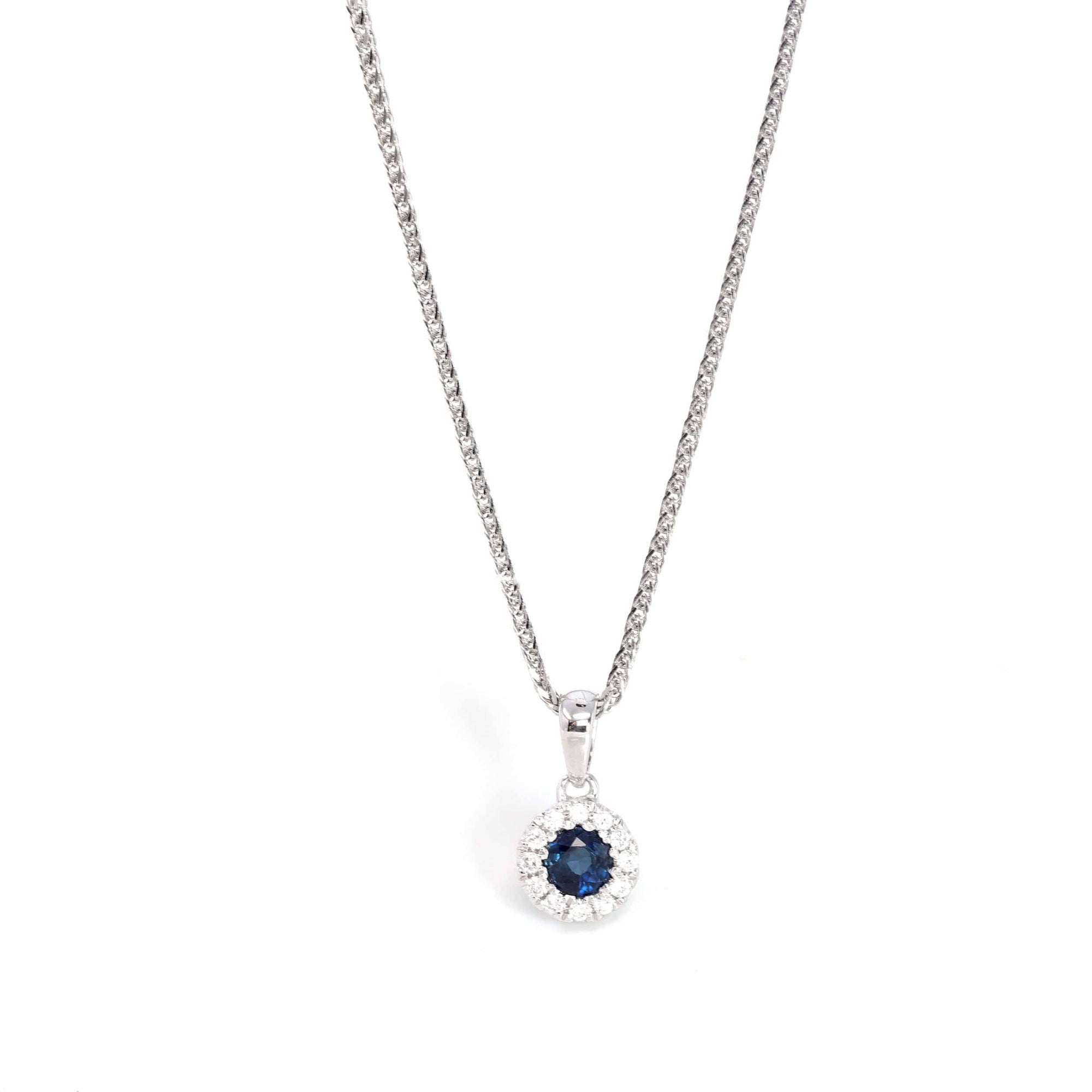 Baikalla Jewelry gemstone jewelry 14k White Gold Natural Blue Sapphire Necklace With Diamond