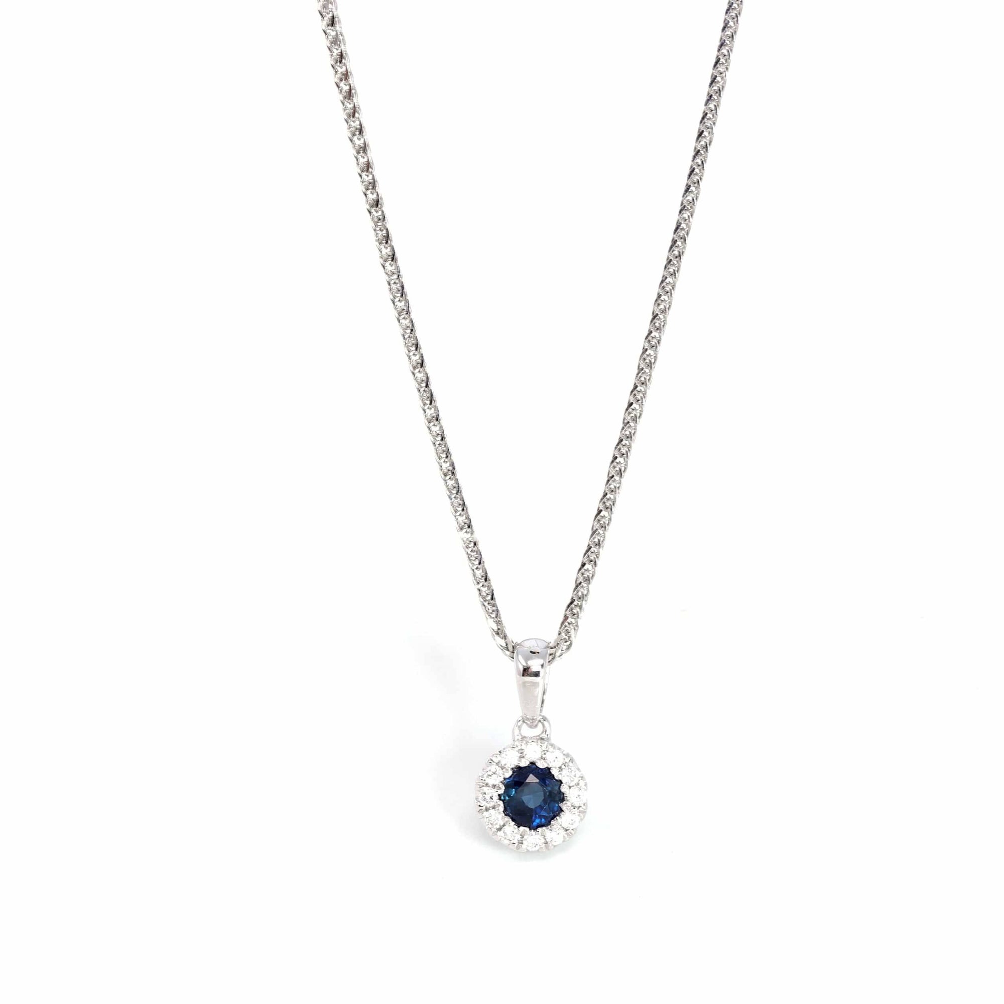 Baikalla Jewelry gemstone jewelry 14k White Gold Natural Blue Sapphire Necklace With Diamond