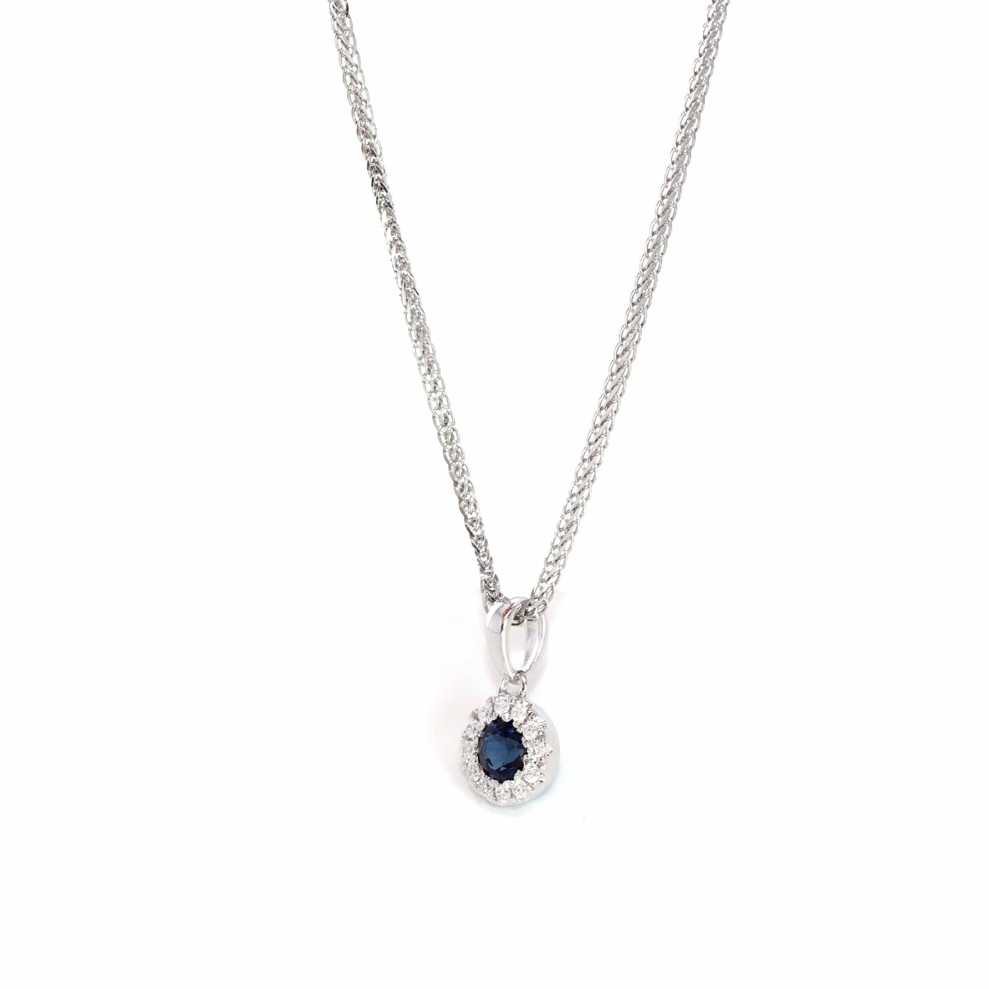 Baikalla Jewelry gemstone jewelry 14k White Gold Natural Blue Sapphire Necklace With Diamond