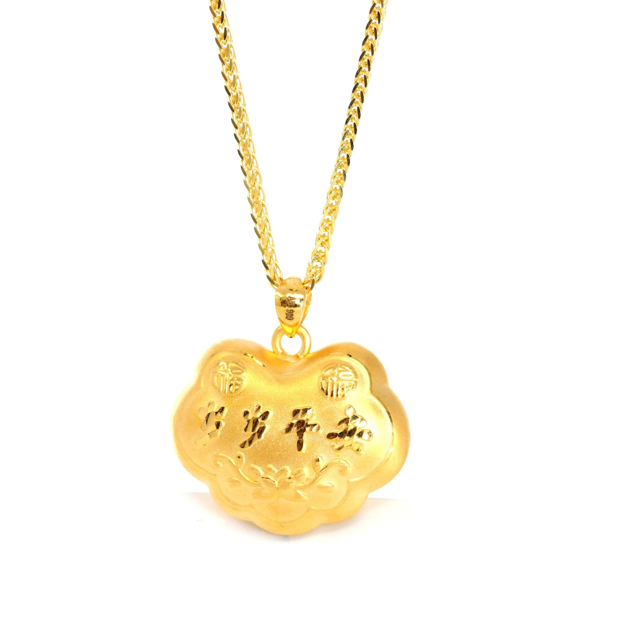 Baikalla Jewelry 24K Pure Yellow Gold Pendant 24k Gold "As You Wish" Ru Yi Charm Necklace