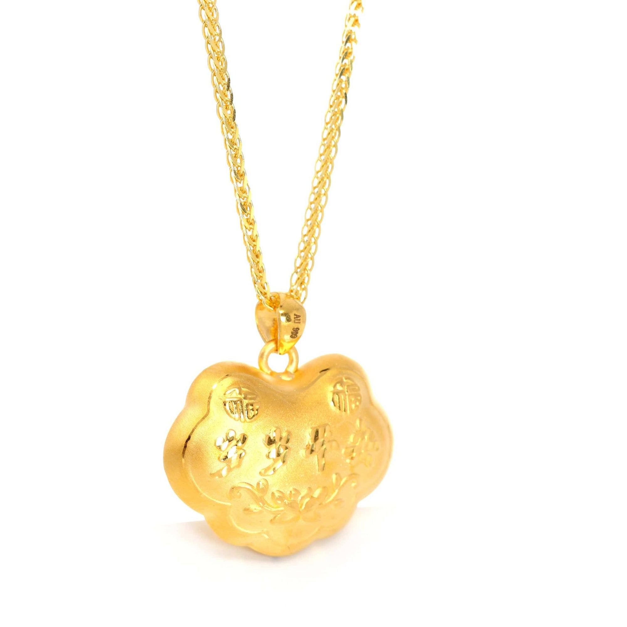 Baikalla Jewelry 24K Pure Yellow Gold Pendant 24k Gold "As You Wish" Ru Yi Charm Necklace