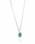 Baikalla Jewelry Gemstone Pendant Necklace Baikalla™ 18k White Gold AAA Emerald Round 4 Prong Set Necklace With Diamond