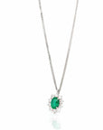 Baikalla Jewelry Gemstone Pendant Necklace Baikalla™ 18k White Gold AAA Emerald Round 4 Prong Set Necklace With Diamond