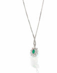 Baikalla Jewelry Gemstone Pendant Necklace Baikalla™ 18k White Gold AAA Emerald Round 4 Prong Set Necklace With Diamond