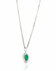 Baikalla Jewelry Gemstone Pendant Necklace Baikalla™ 18k White Gold AAA Emerald Round 4 Prong Set Necklace With VS1 Diamond Halo