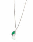 Baikalla Jewelry Gemstone Pendant Necklace Baikalla™ 18k White Gold AAA Emerald Round 4 Prong Set Necklace With VS1 Diamond Halo