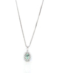 Baikalla Jewelry Gemstone Pendant Necklace Baikalla™ 18k White Gold AAA Emerald Round 4 Prong Set Necklace With VS1 Diamond Halo