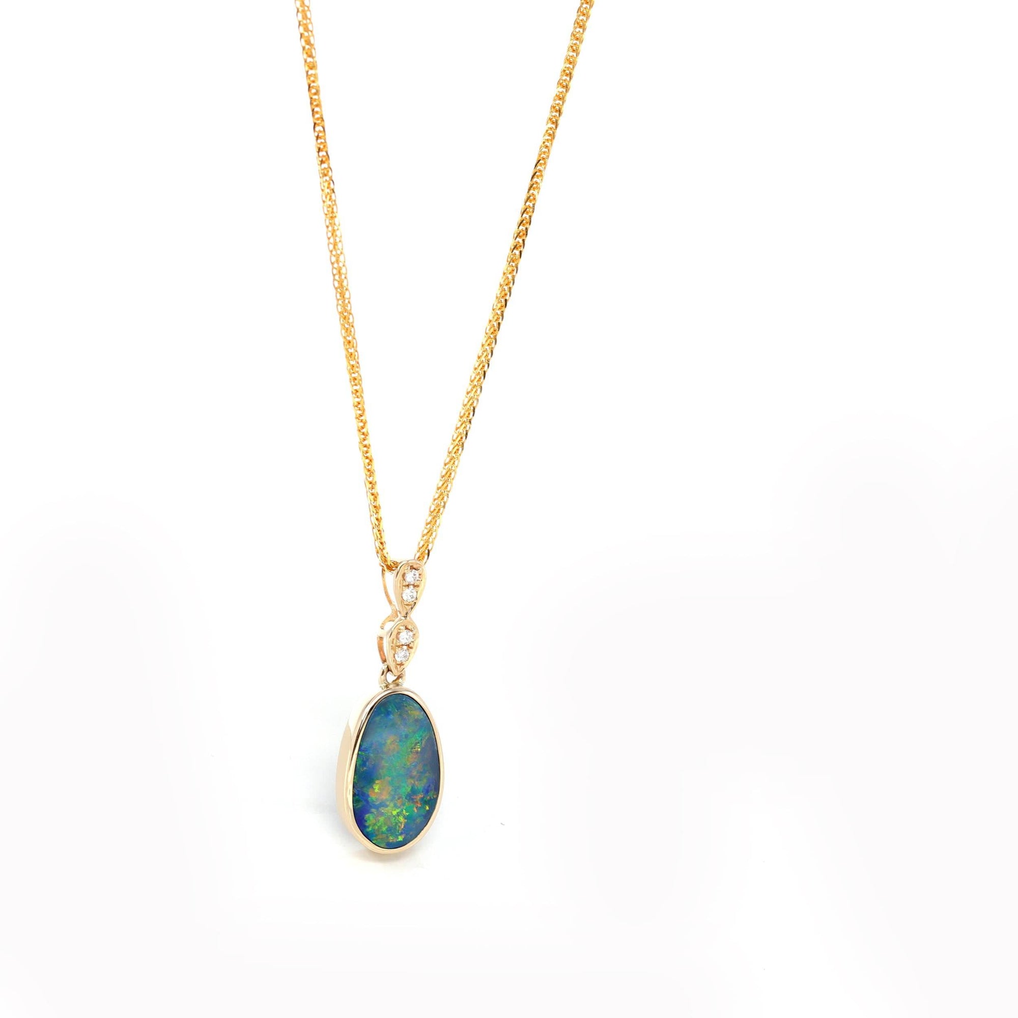 Baikalla Jewelry Gold Gemstone Necklace 14K Genuine Blue Opal Pendant Necklace