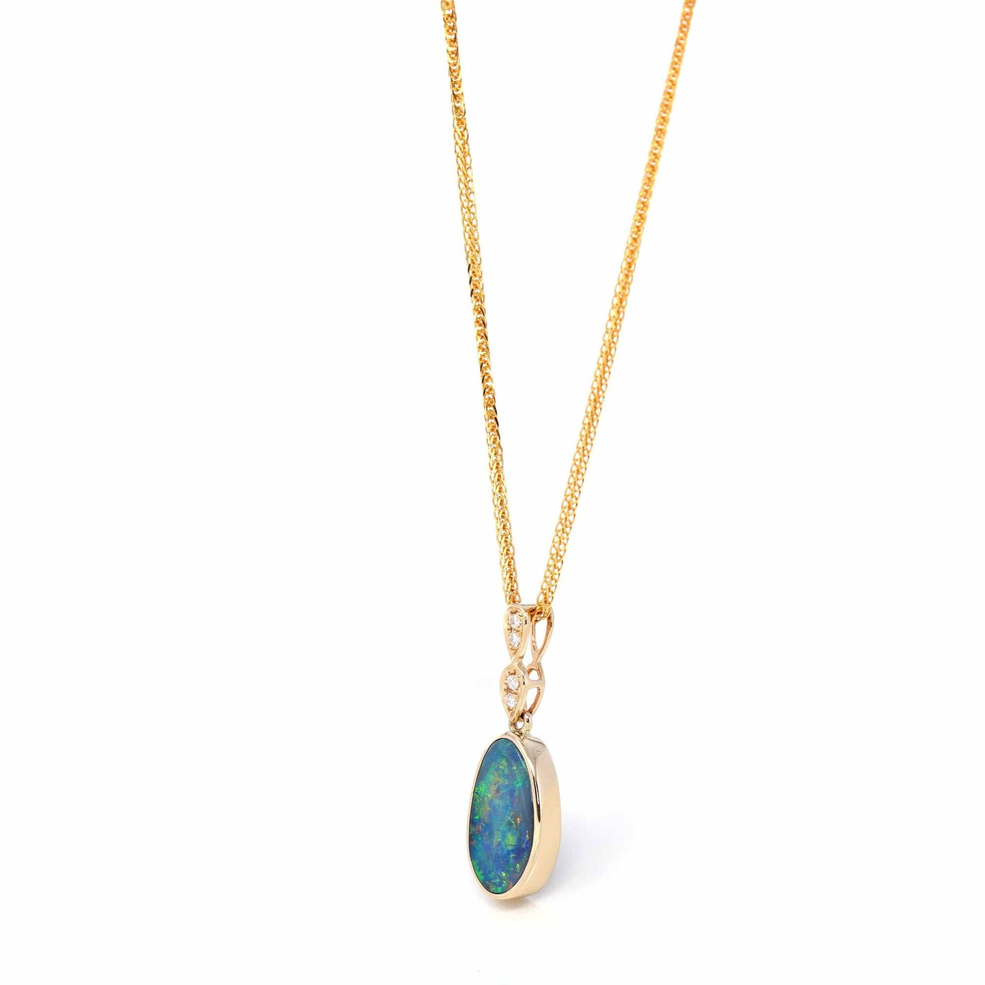 Baikalla Jewelry Gold Gemstone Necklace 14K Genuine Blue Opal Pendant Necklace