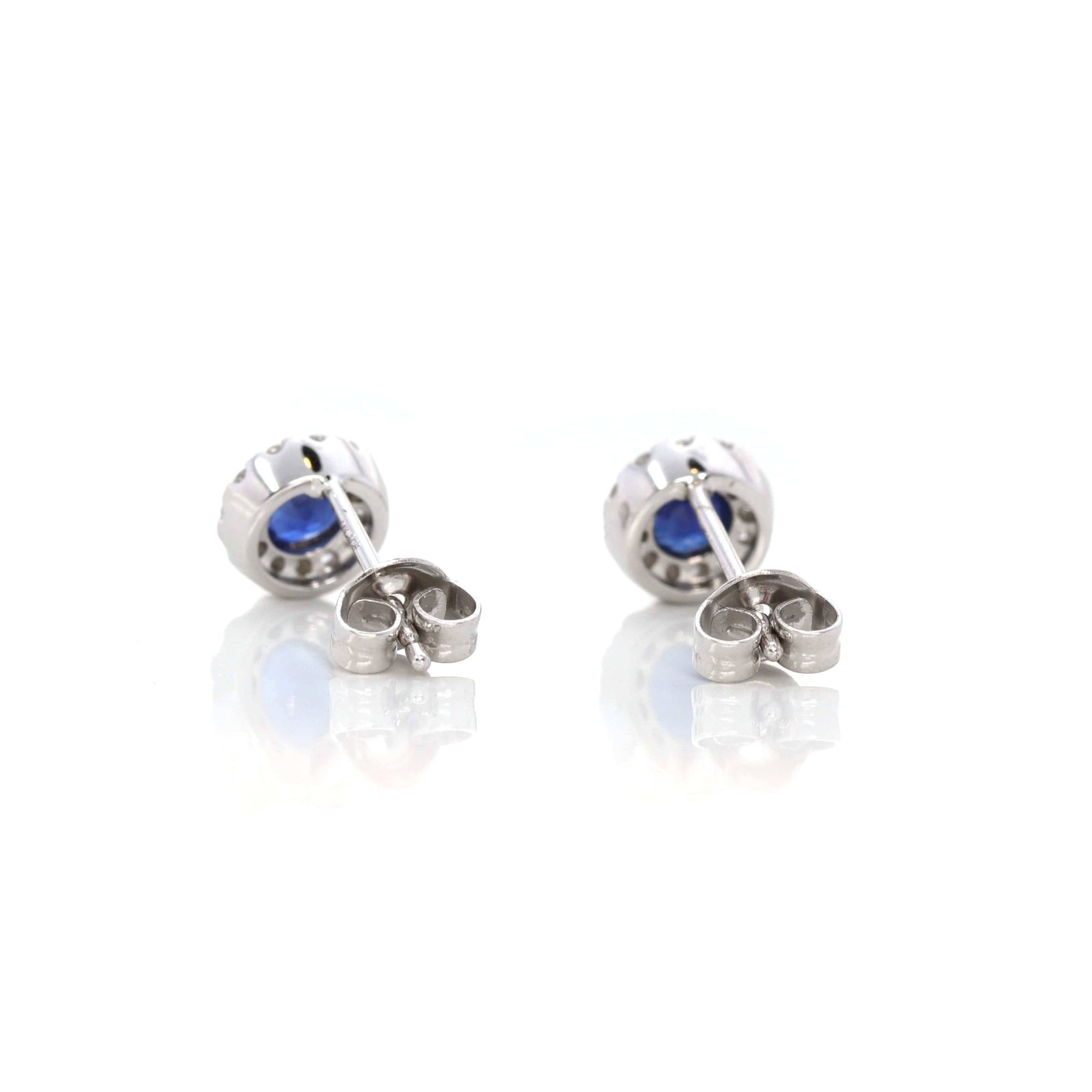 Baikalla Jewelry Gold Gemstone Earrings Baikalla 14k Classic White Gold Natural 6/10ct Blue Sapphire  Earrings w/Diamond Halo