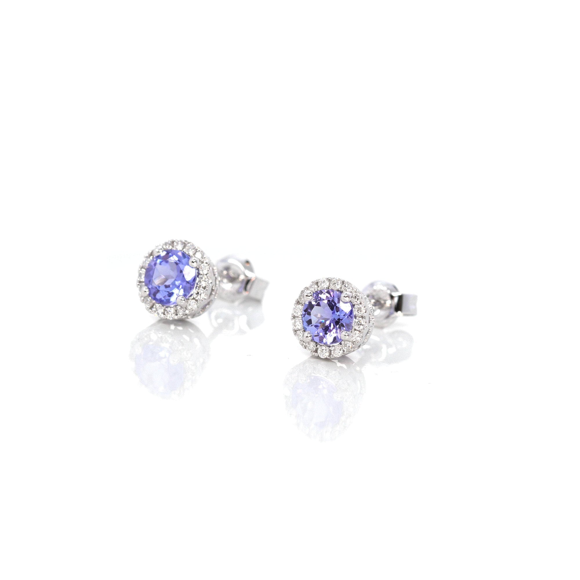 Baikalla Jewelry Gold Gemstone Earrings Baikalla 14k Classic White Gold Natural Round 1 CTTW Tanzanite Earrings w/Diamond Halo