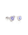 Baikalla Jewelry Gold Gemstone Earrings Baikalla 14k Classic White Gold Natural Round 1 CTTW Tanzanite Earrings w/Diamond Halo