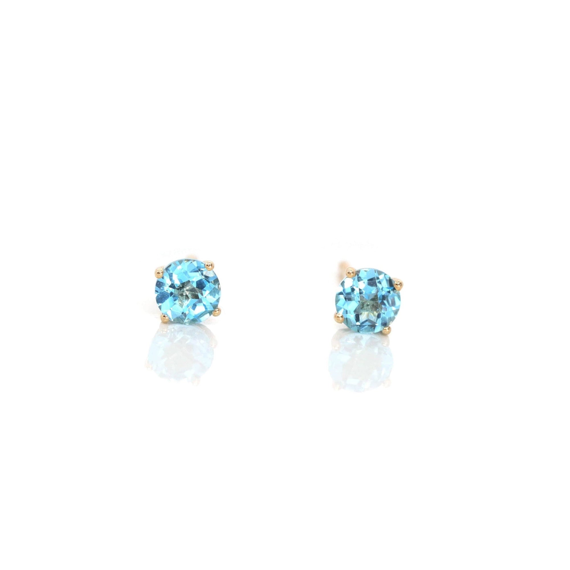 Baikalla Jewelry Gold Gemstone Earrings Baikalla 14k Classic Yellow Gold 4mm Natural Swiss Blue Topaz Earrings